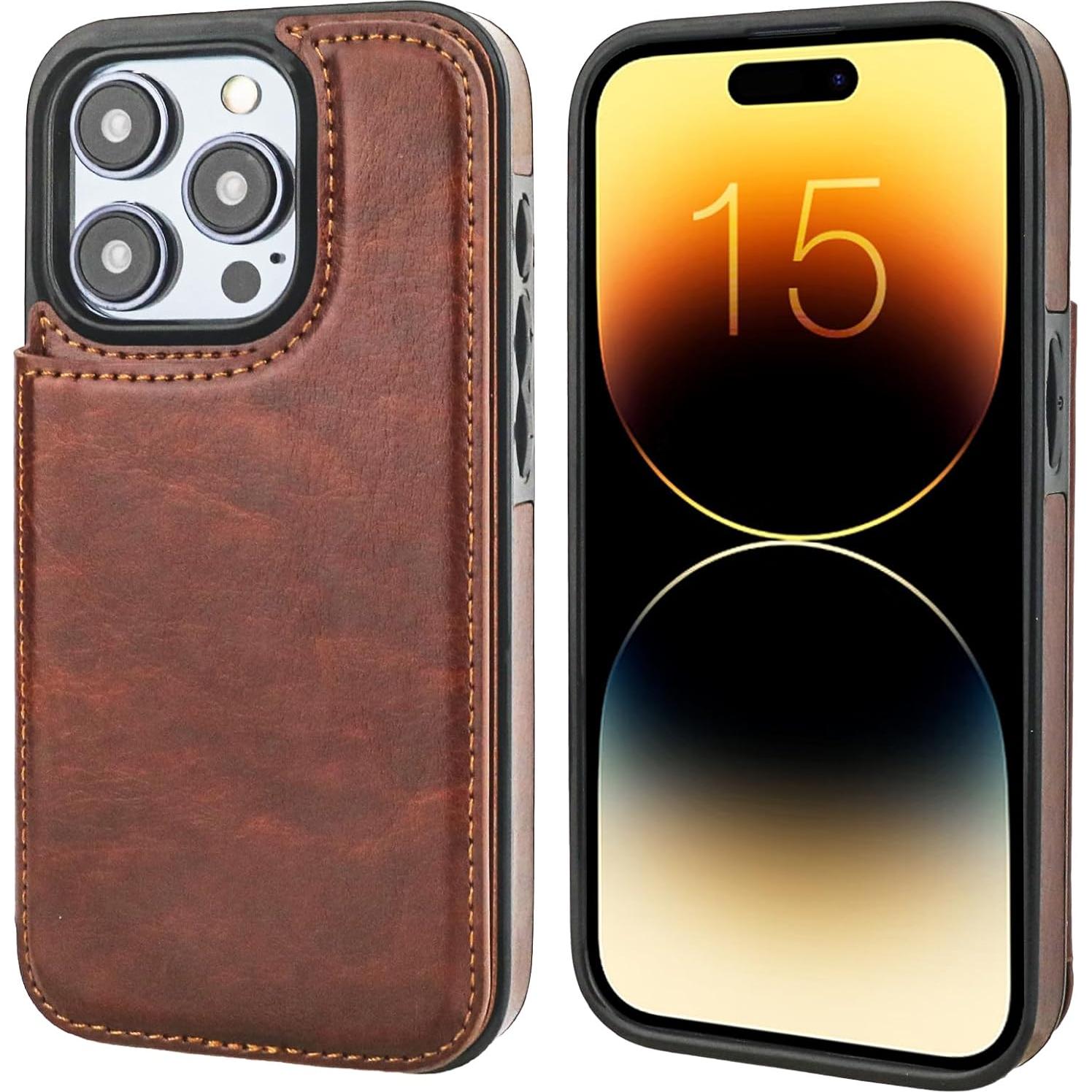 Funda de Cartera ONETOP para iPhone 15 Pro - Cuero PU Marrón