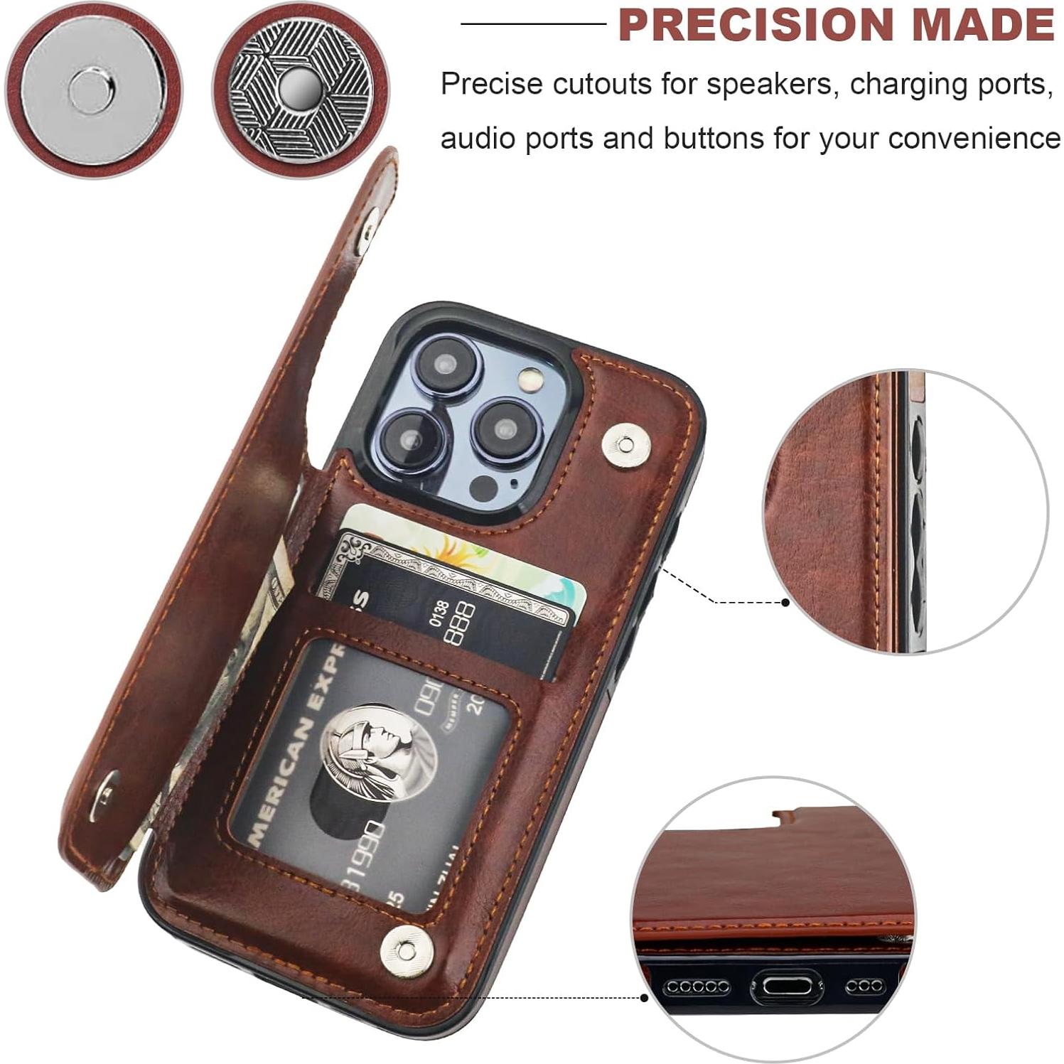 Funda de Cartera ONETOP para iPhone 15 Pro - Cuero PU Marrón