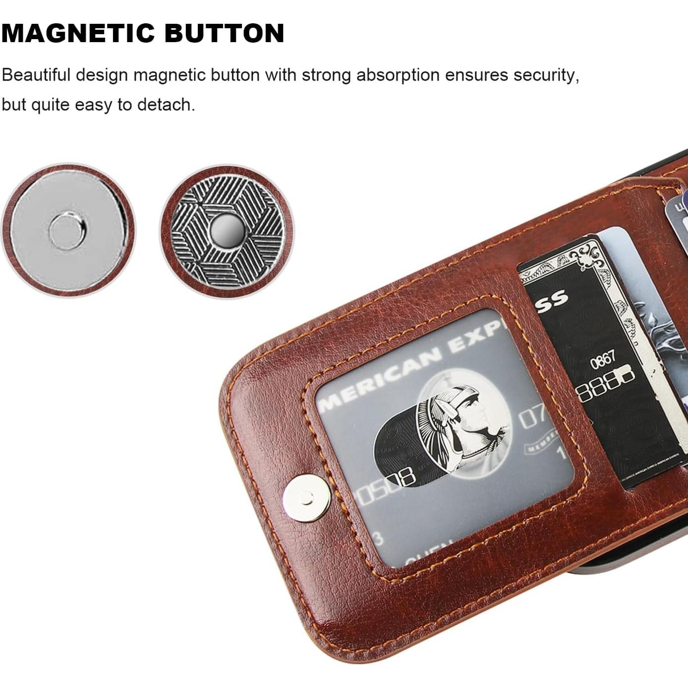 Funda de iPhone 17 KIHUWEY con billetera y soporte - Cuero Marrón