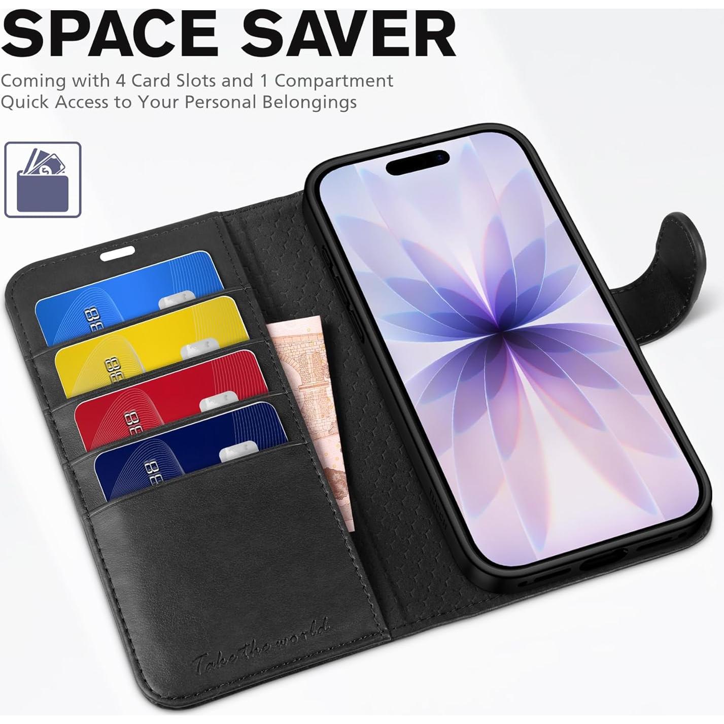 Funda Cartera TUCCH para iPhone 17 - Cuero PU, Bloqueo RFID, 4 Tarjetas