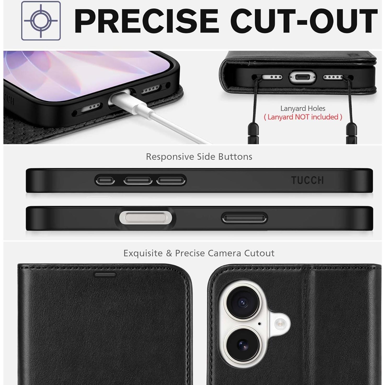 Funda Cartera TUCCH para iPhone 17 - Cuero PU, Bloqueo RFID, 4 Tarjetas