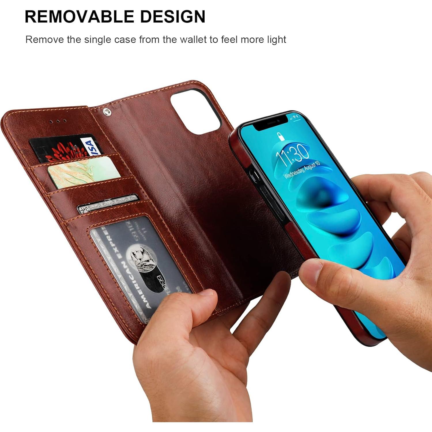 Funda Cartera Desmontable Bocasal para iPhone 14 Marrón 6.1"