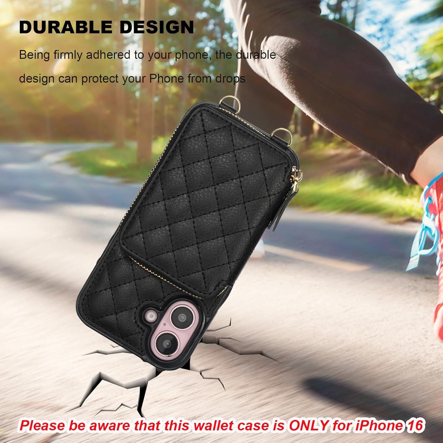 Cartera Cruzada Bocasal para iPhone 16, Cuero PU RFID, Negro