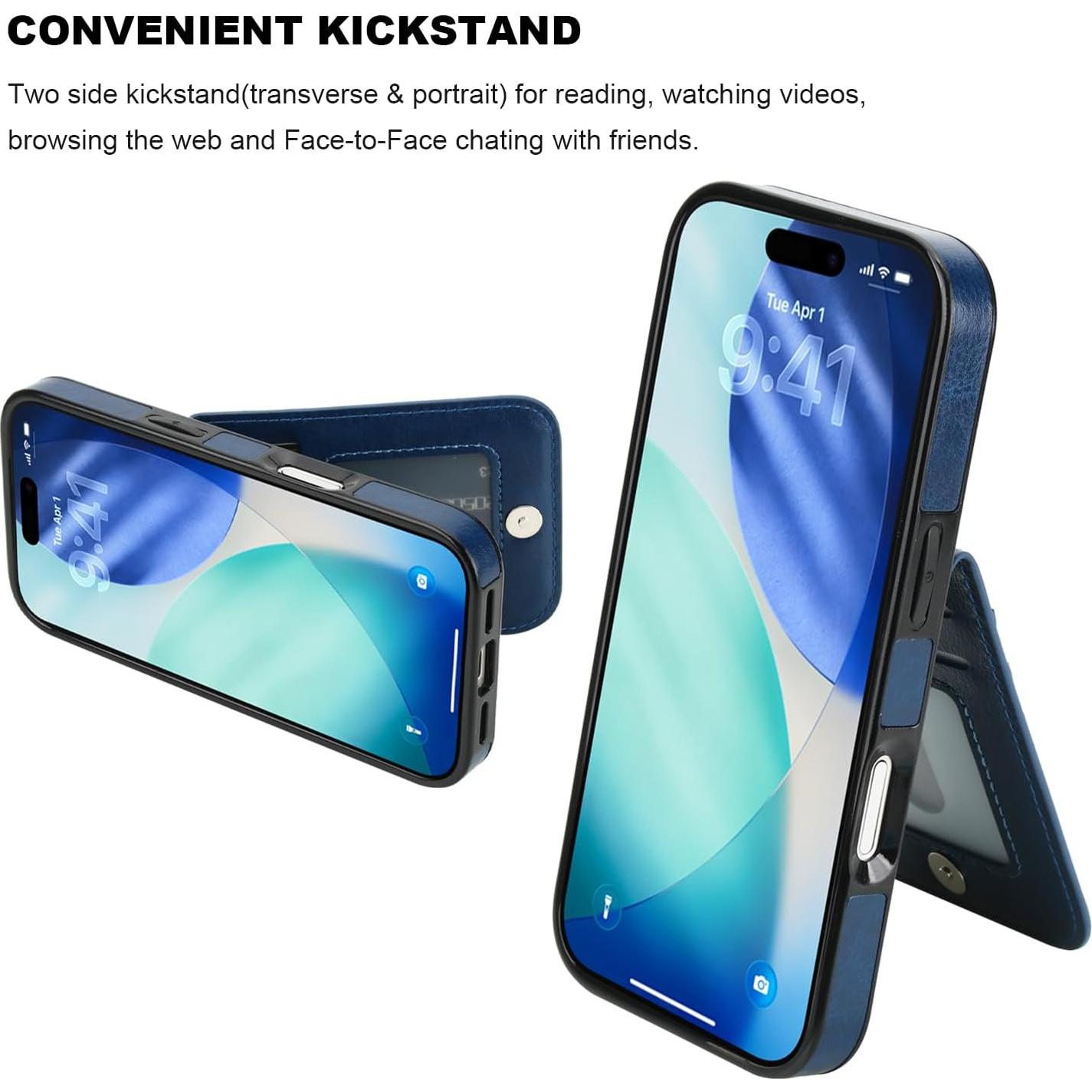 Funda de Cuero Premium KIHUWEY para iPhone 17 Pro 6.3" Azul