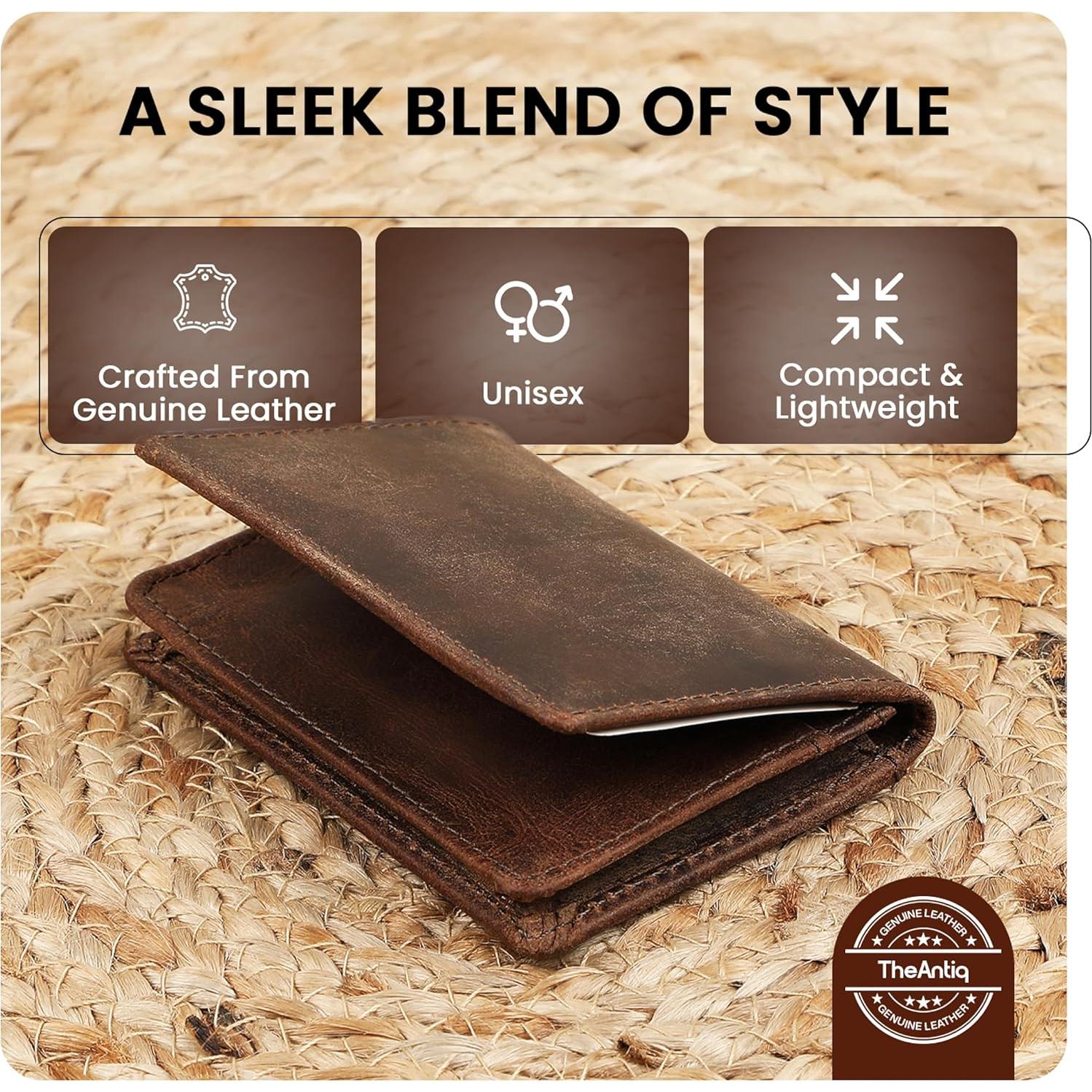 Cartera de Cuero Genuino The Antiq Marrón RFID para Hombres