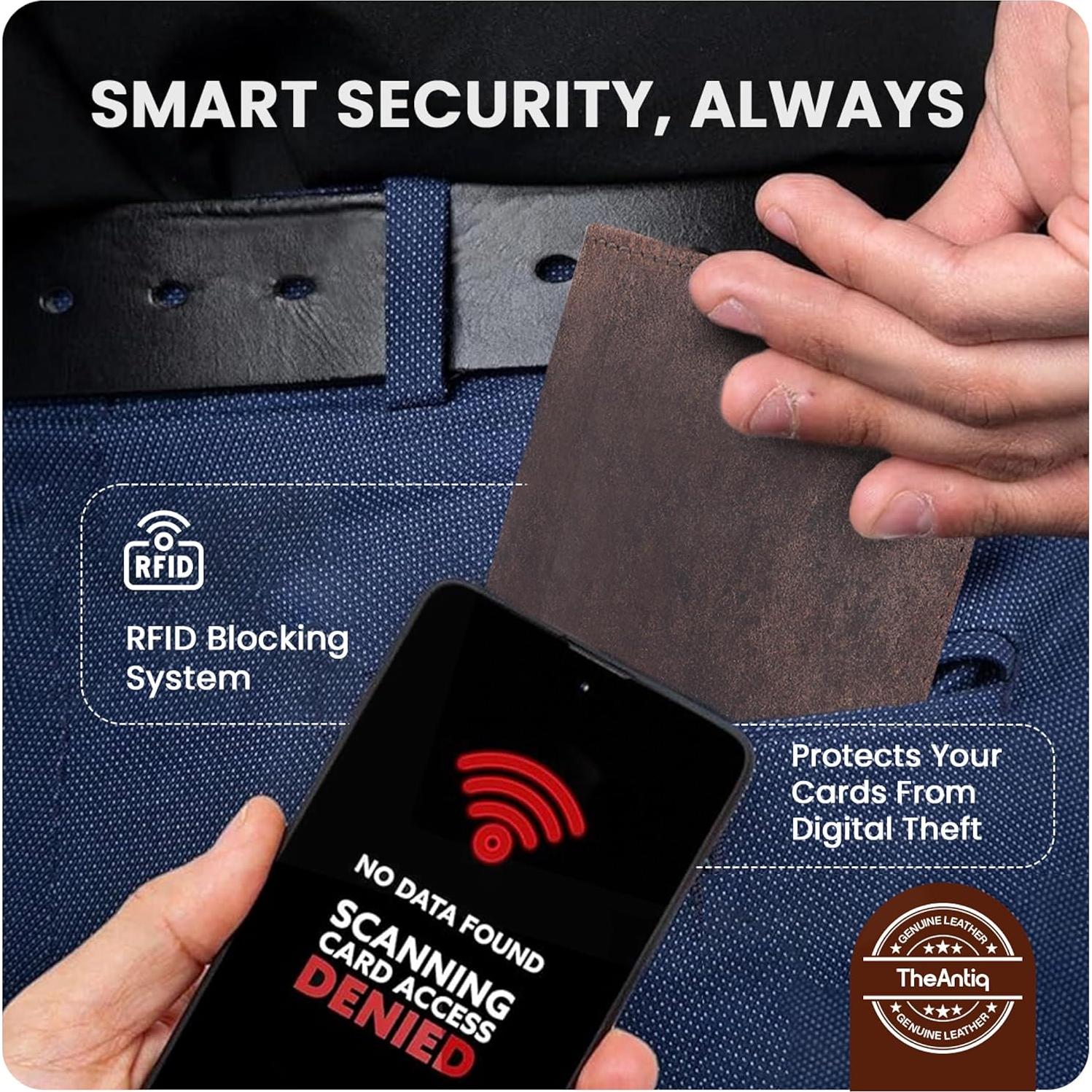 Cartera de Cuero Genuino The Antiq Marrón RFID para Hombres