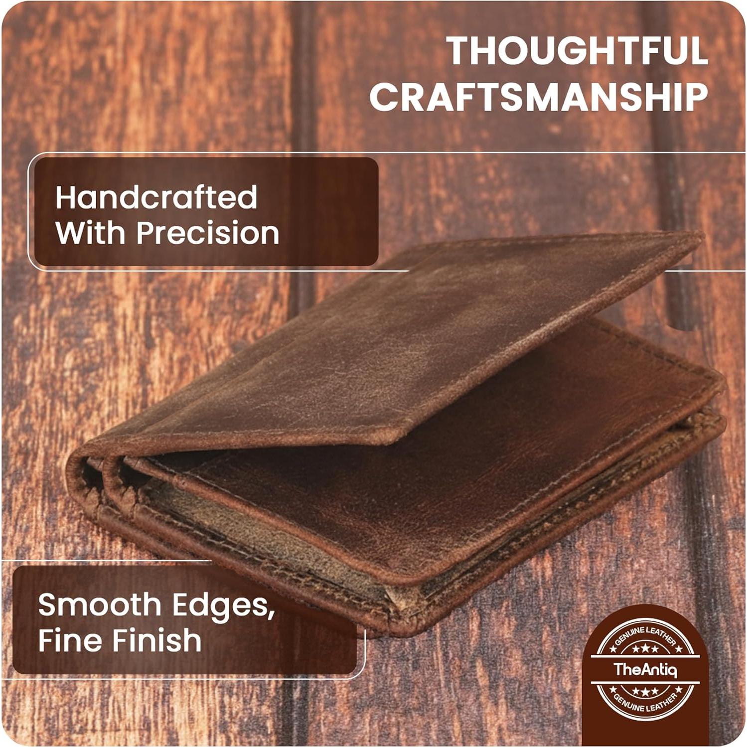 Cartera de Cuero Genuino The Antiq Marrón RFID para Hombres