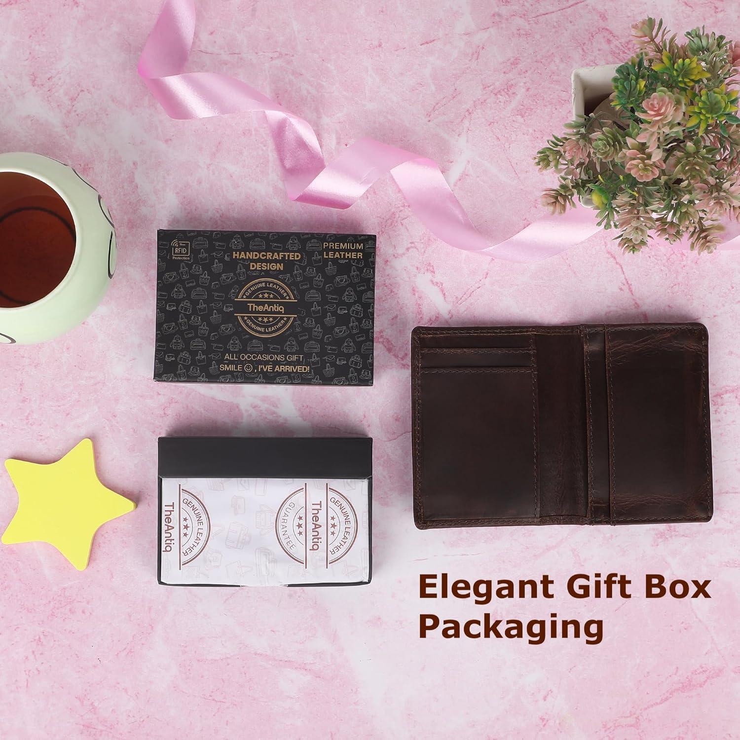 Cartera de Cuero Genuino The Antiq Marrón RFID para Hombres