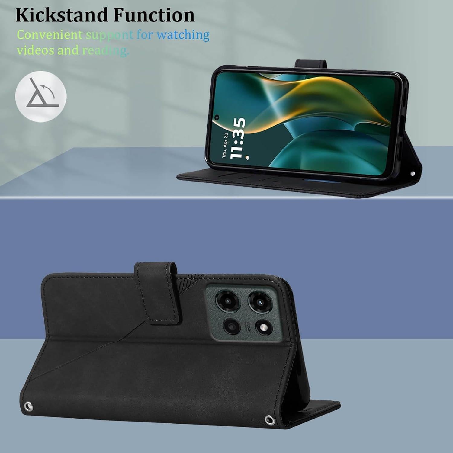 Funda de billetera para Moto G 2025 - Negro, TPU y PU