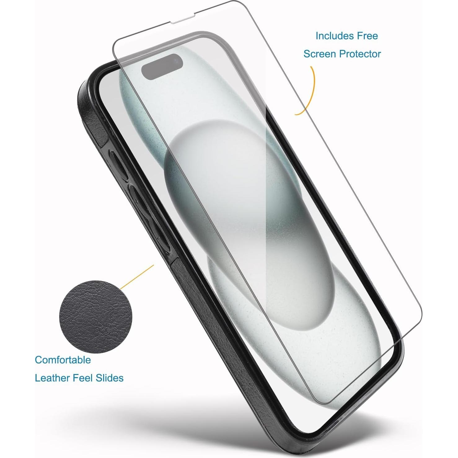 Funda Cartera JOYAKI para iPhone 15 con Soporte y Protector