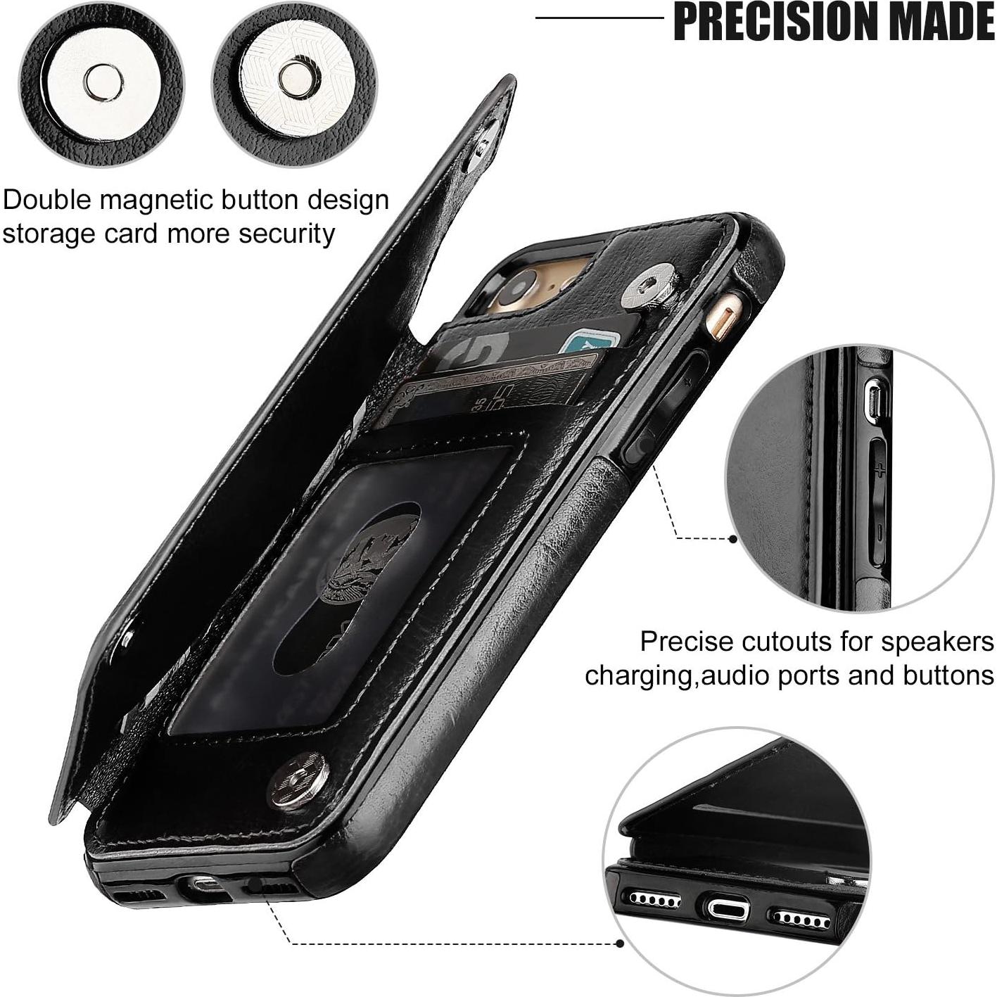 Funda ONETOP para iPhone SE(2022)/8/7, Cuero PU Negro, Soporte Tarjetas