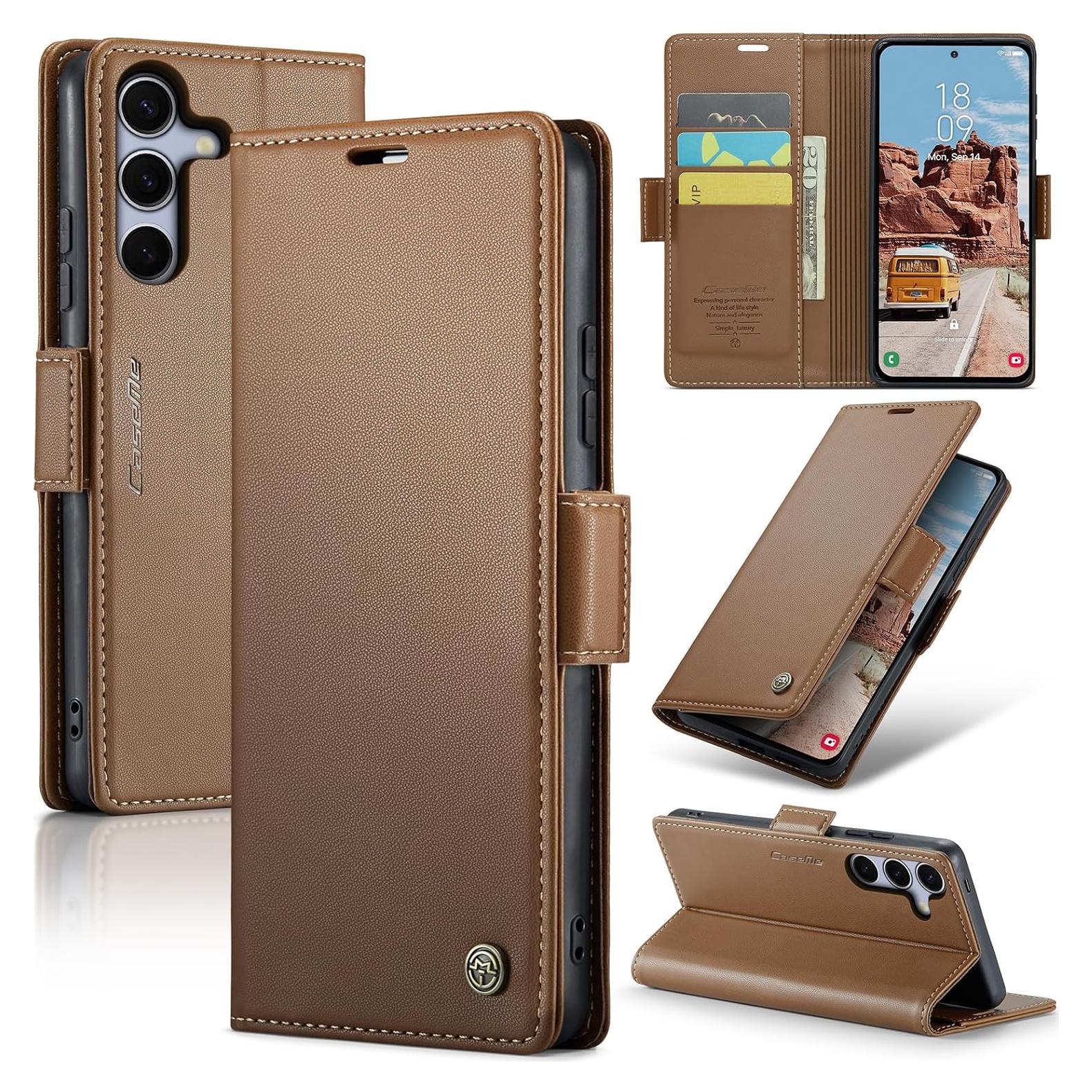 Funda billetera Samsung Galaxy S25 FE Cuero PU Marrón RFID