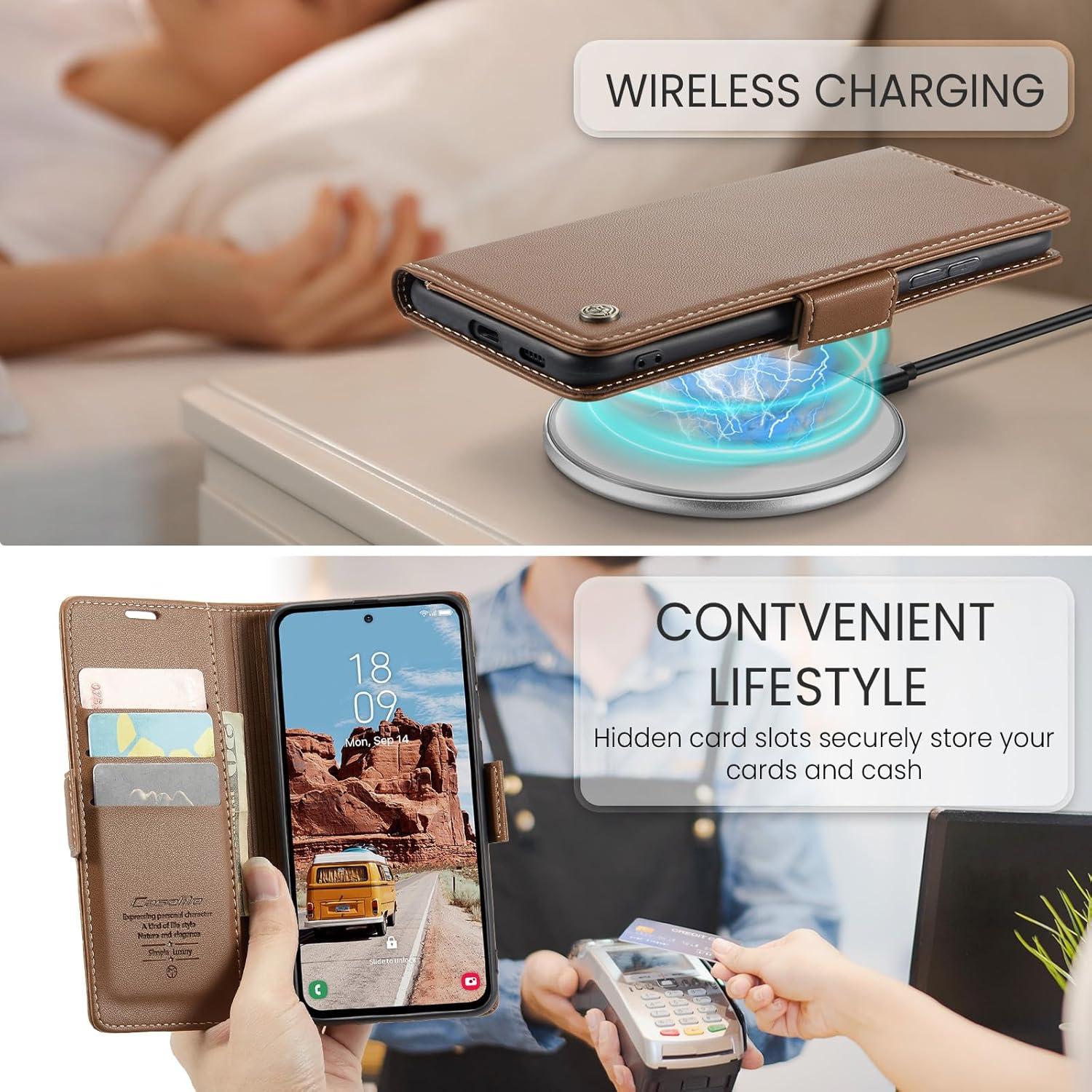 Funda billetera Samsung Galaxy S25 FE Cuero PU Marrón RFID