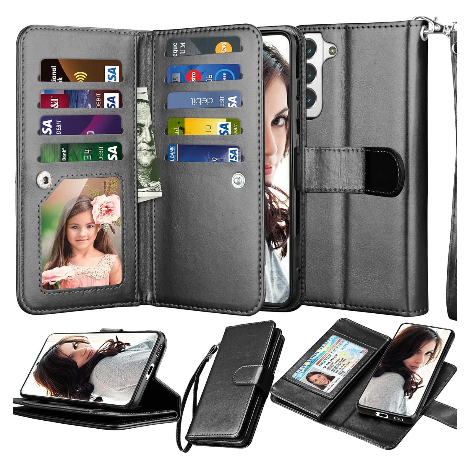 Funda Cartera NJJEX para Samsung Galaxy S22 - 9 Ranuras, Negro