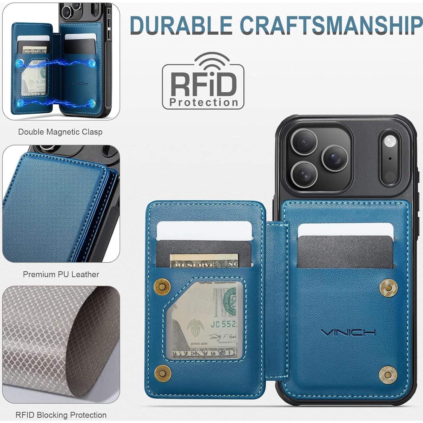 Funda de Cartera Vinich para iPhone 17 Pro Max Azul con RFID
