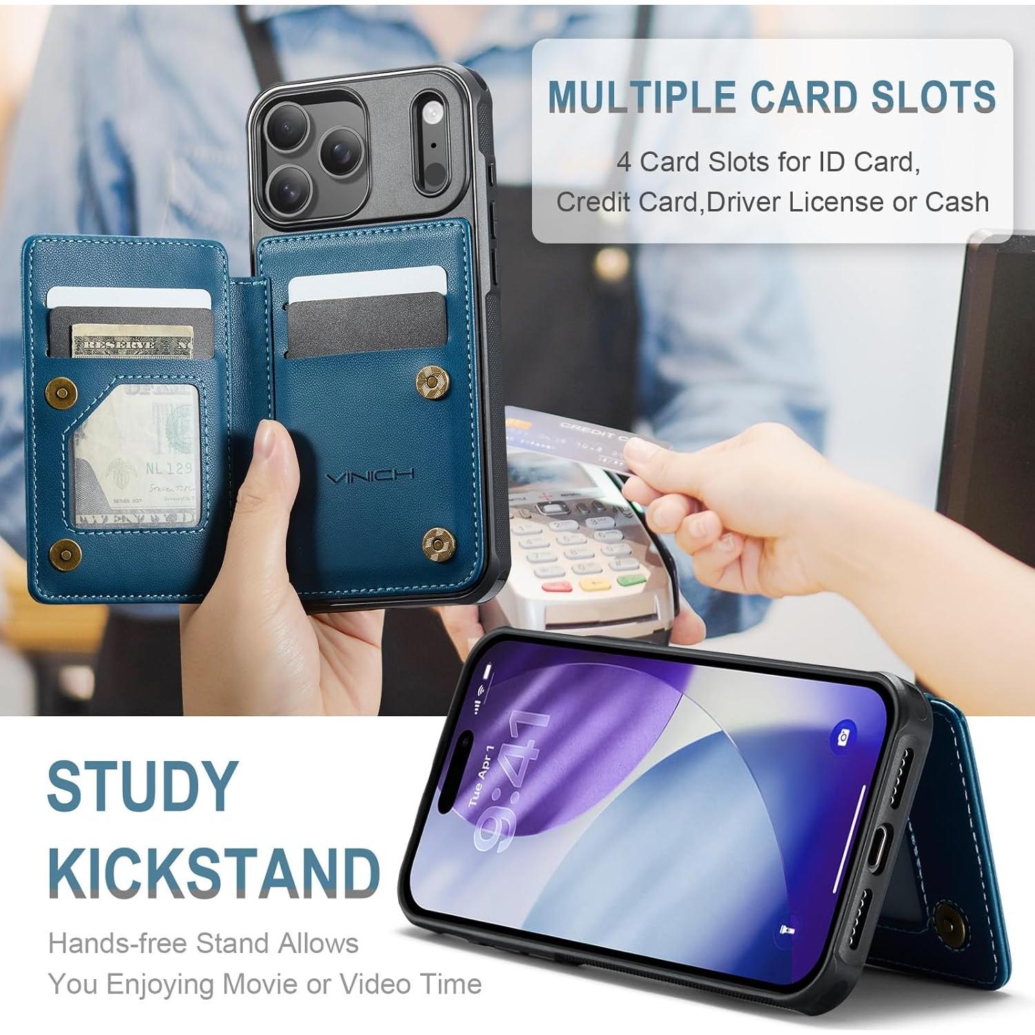 Funda de Cartera Vinich para iPhone 17 Pro Max Azul con RFID