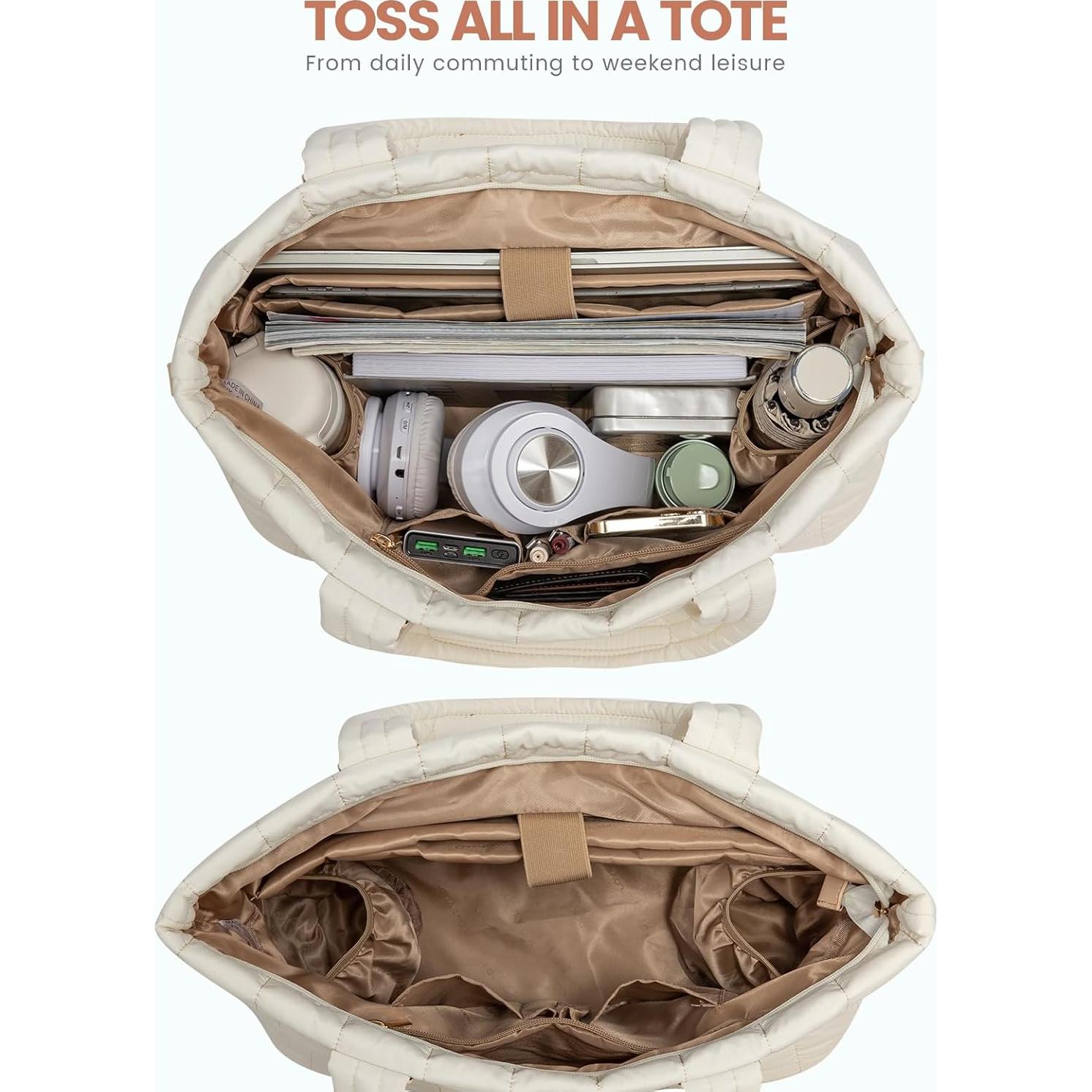 Bolsa Tote LOVEVOOK Acolchada Grande 45x17x32 cm Beige