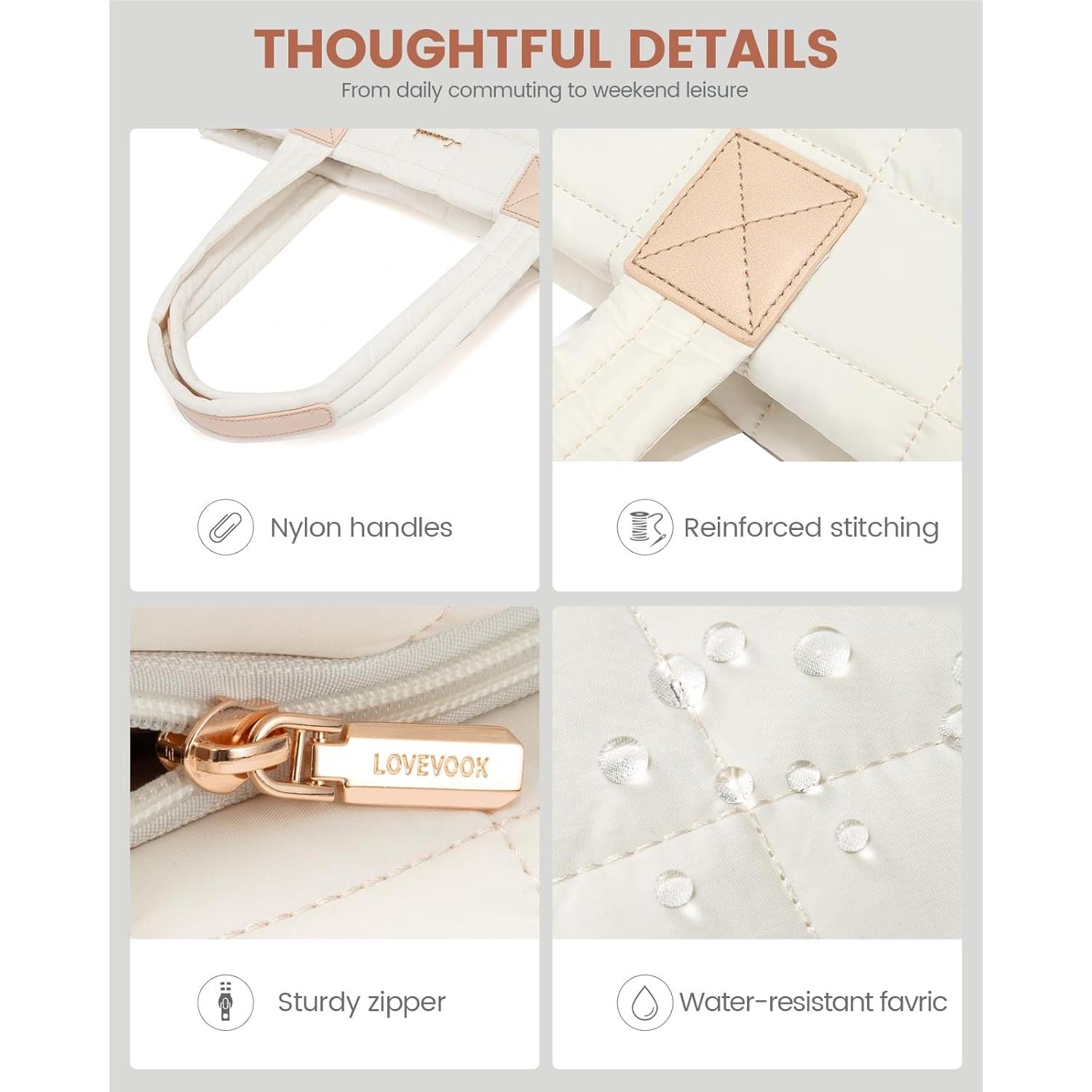 Bolsa Tote LOVEVOOK Acolchada Grande 45x17x32 cm Beige