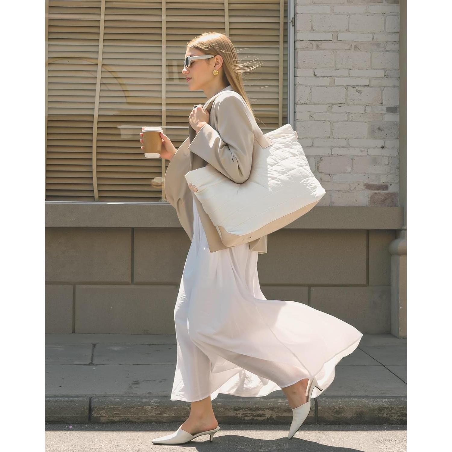 Bolsa Tote LOVEVOOK Acolchada Grande 45x17x32 cm Beige