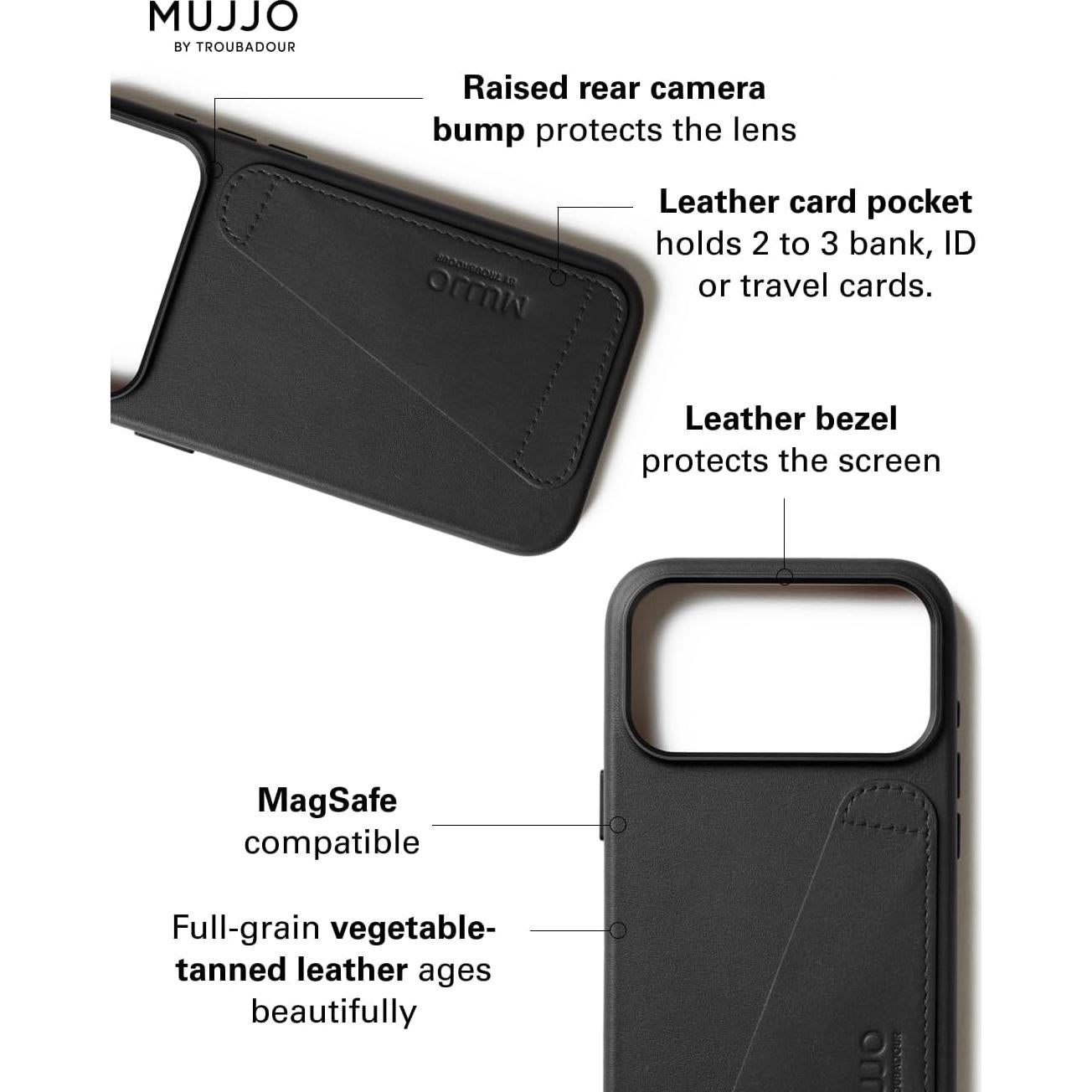 Funda de Cuero Mujjo para iPhone 17 Pro Max - Negro - MagSafe