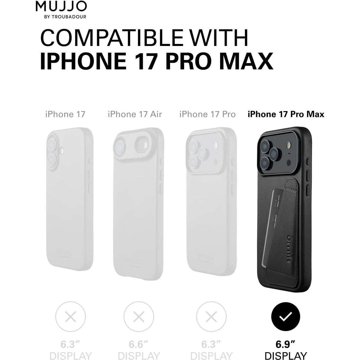 Funda de Cuero Mujjo para iPhone 17 Pro Max - Negro - MagSafe