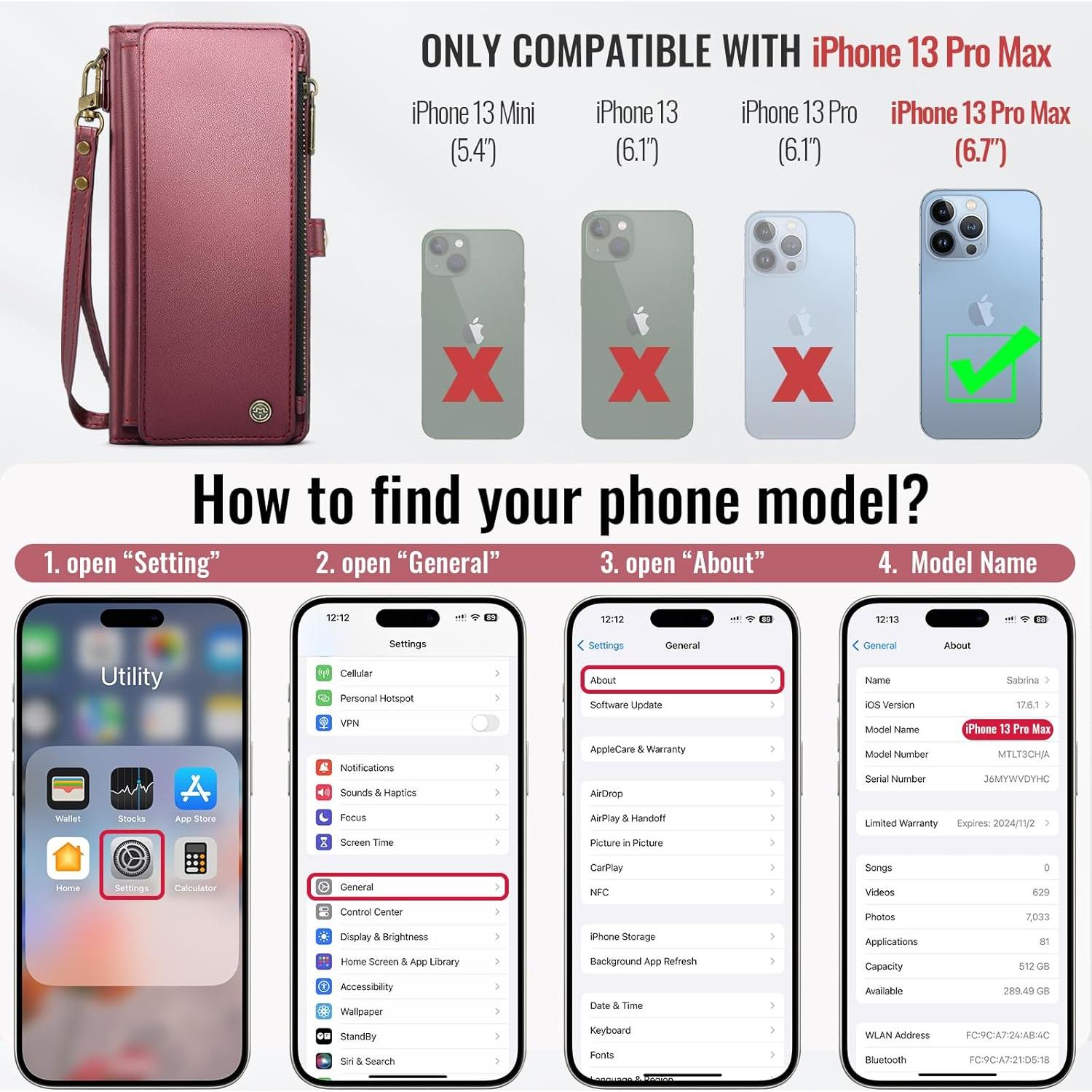 Funda Cartera Defencase para iPhone 13 Pro Max - Rojo Vino