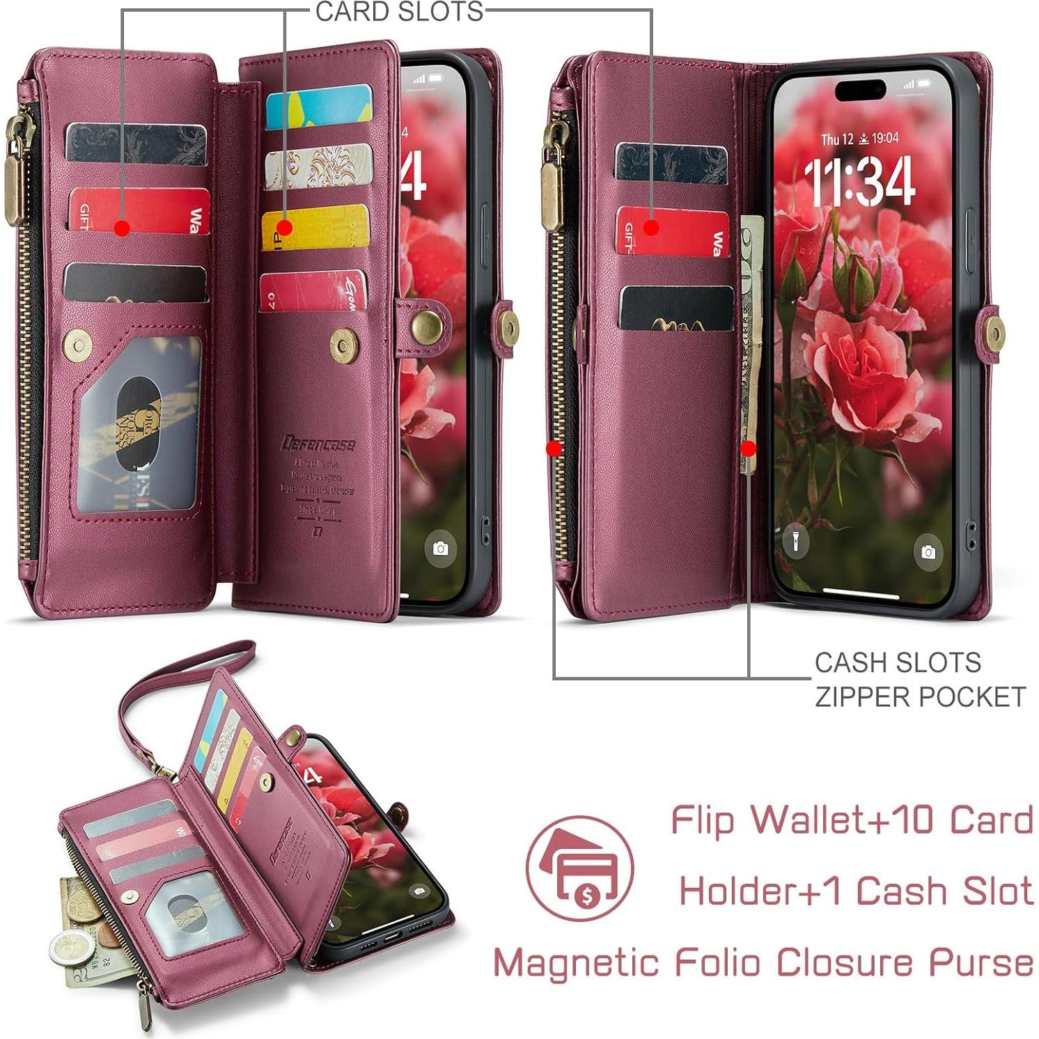 Funda Cartera Defencase para iPhone 13 Pro Max - Rojo Vino