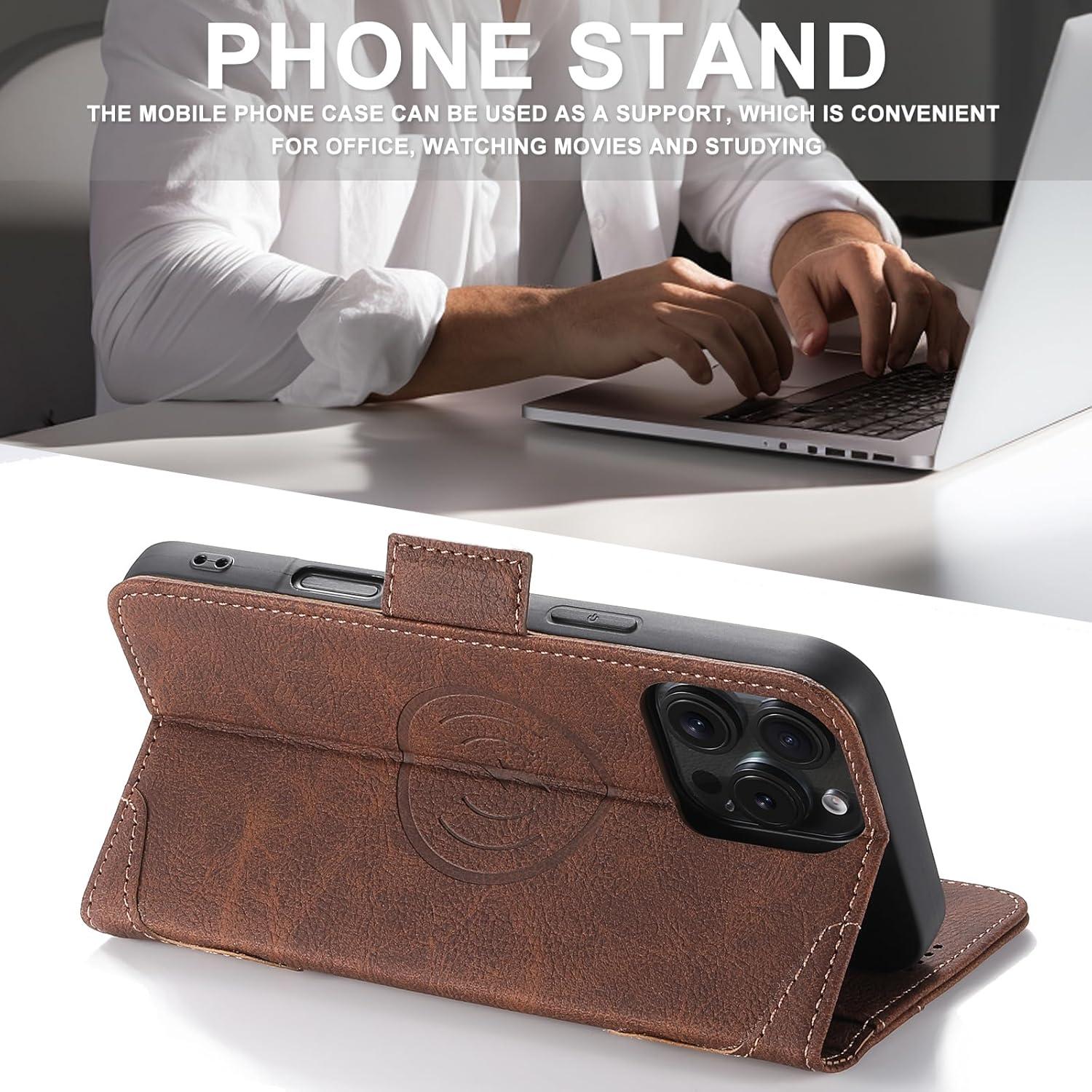 Funda Cartera SINIANL para iPhone 14 Pro Max Cuero PU Marrón