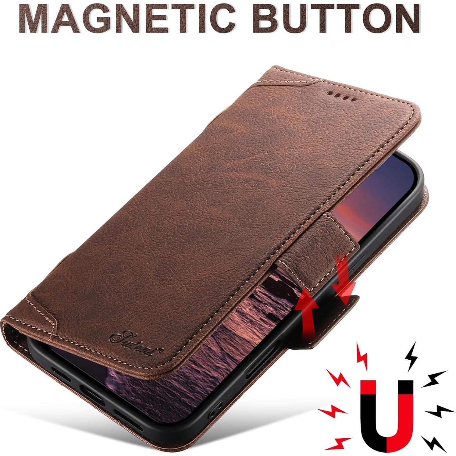Funda Cartera SINIANL para iPhone 14 Pro Max Cuero PU Marrón