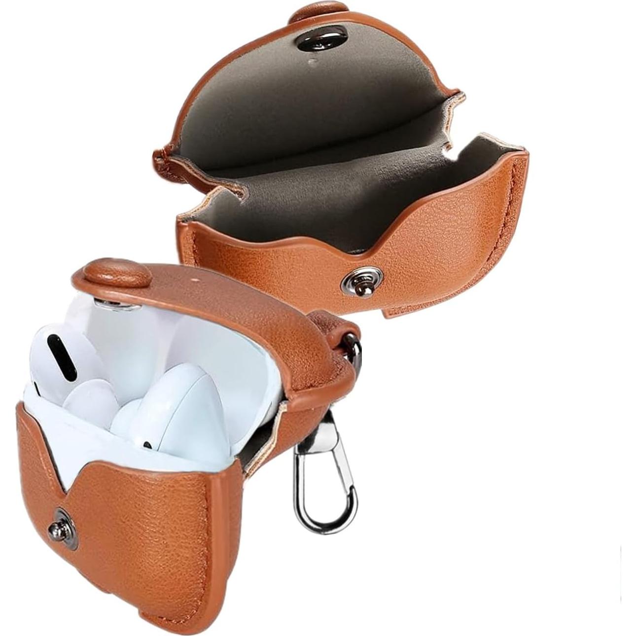Funda de cuero marrón para Airpods Pro 3 con llavero