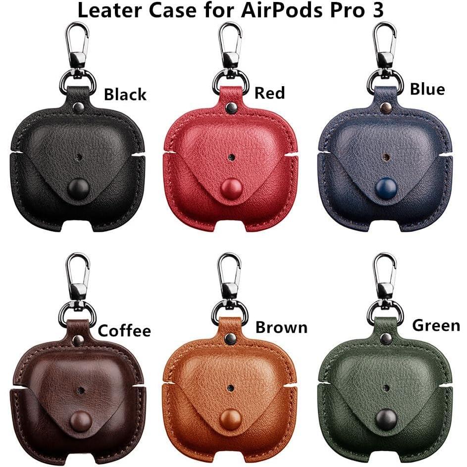 Funda de cuero marrón para Airpods Pro 3 con llavero