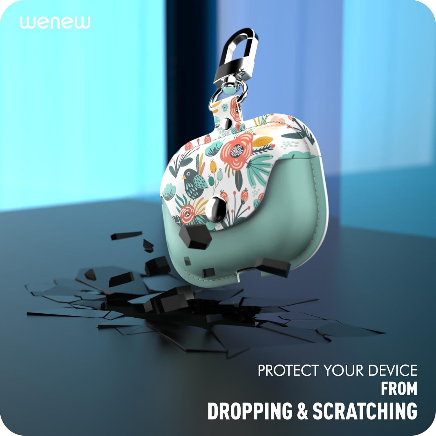 Funda de Cuero WENEW para AirPods Pro 2019 Verde con Cierre