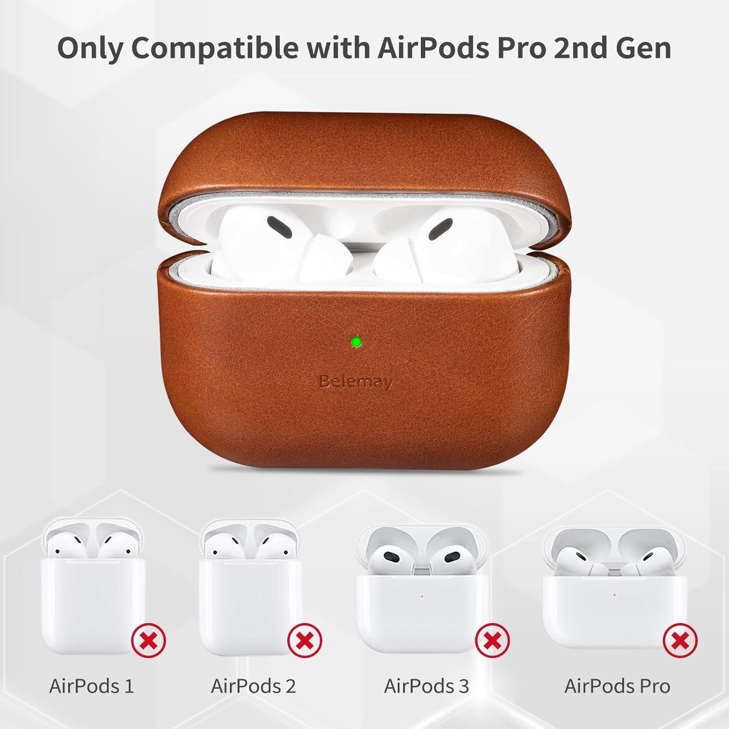 Funda de Cuero Belemay para AirPods Pro 2da Gen - Marrón