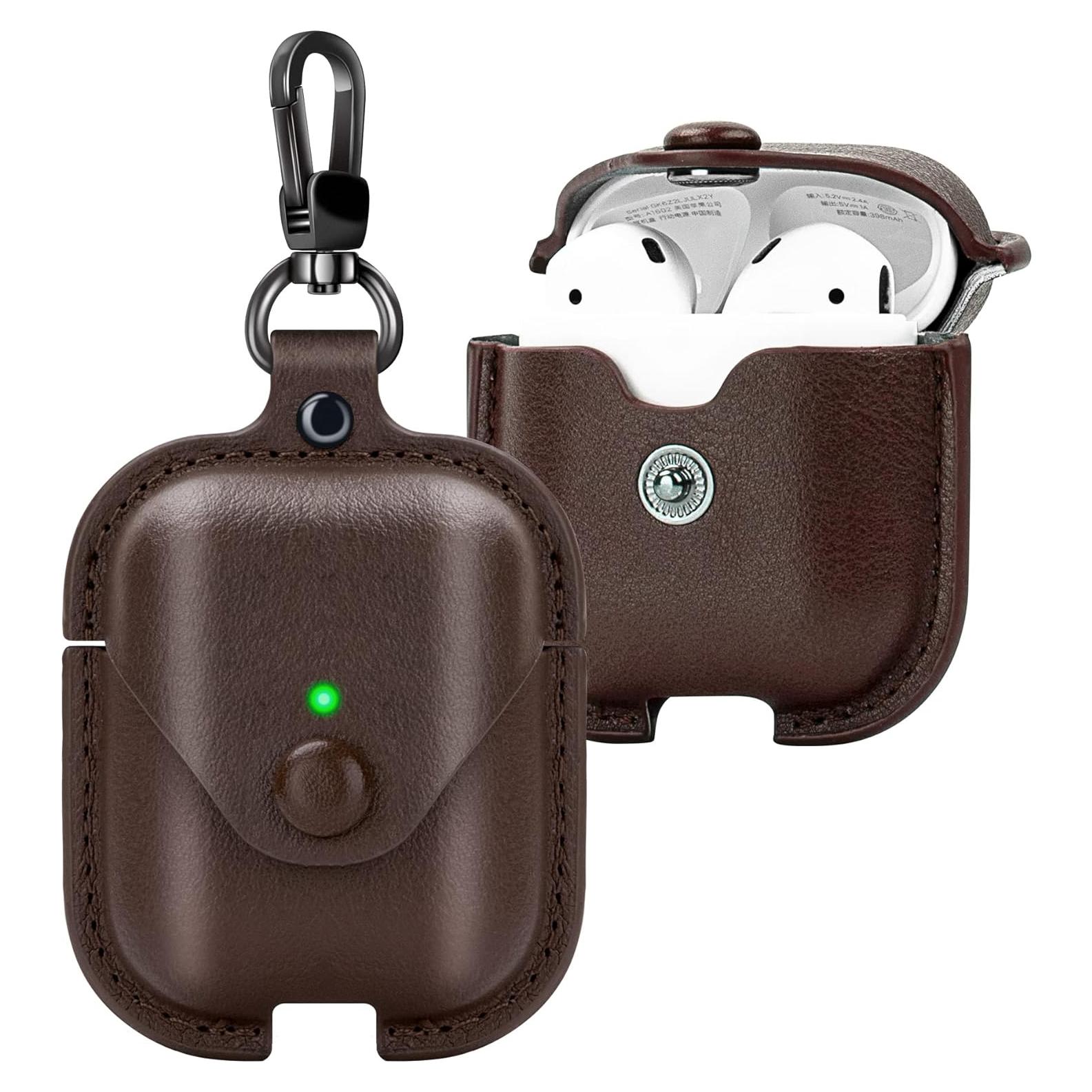 Funda de Cuero Premium PG6 para AirPods 1 y 2 - Café