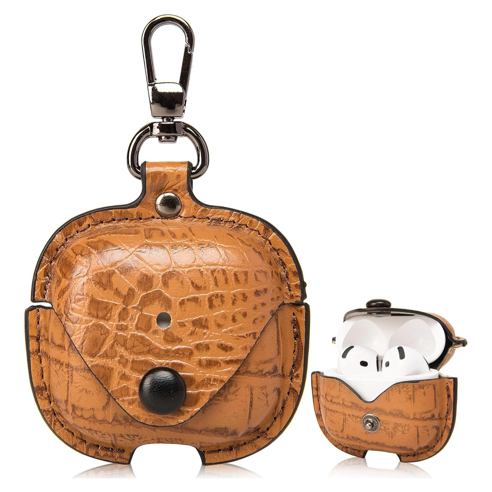 Funda de Cuero PU para AirPods 4 CHULEAG Marrón Cocodrilo