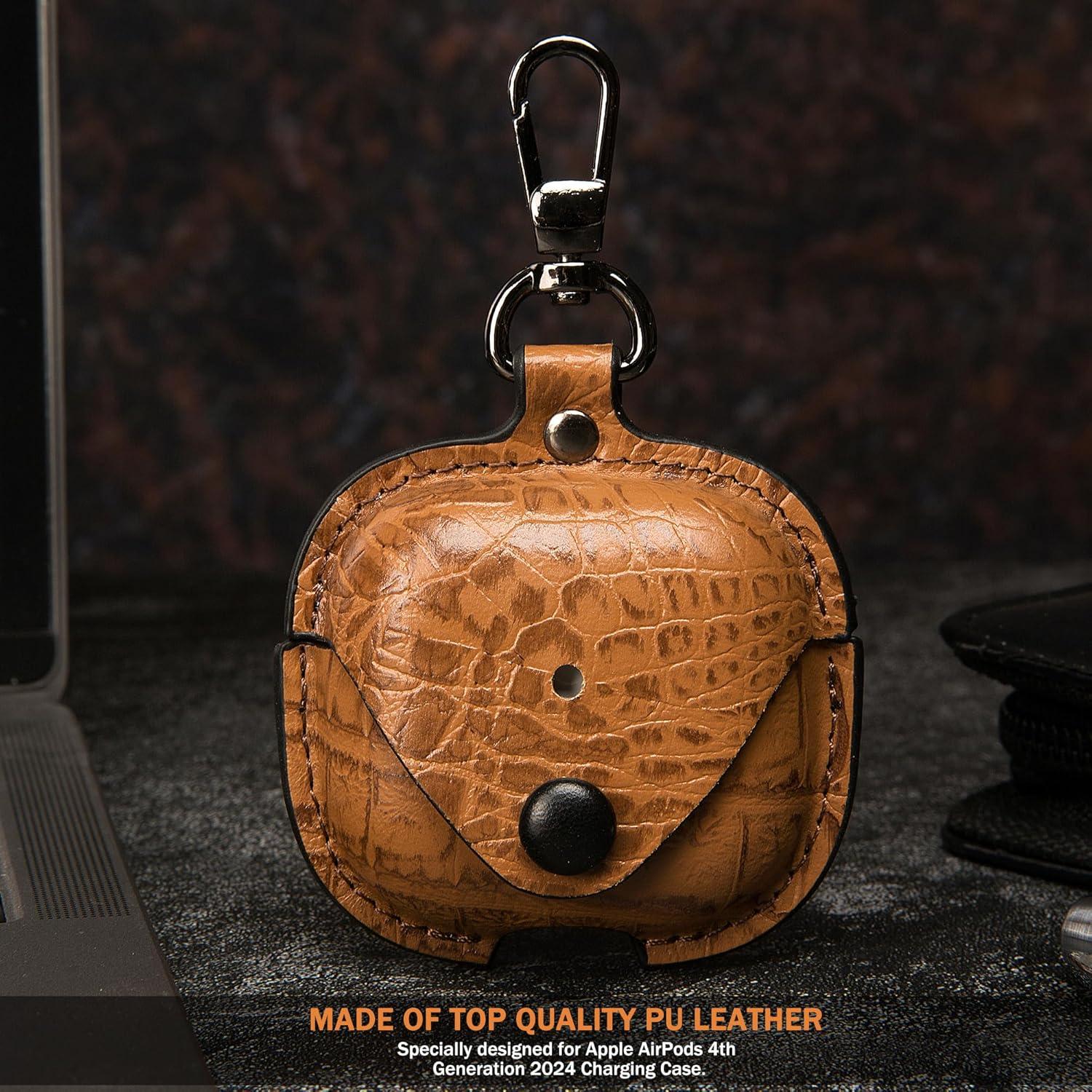 Funda de Cuero PU para AirPods 4 CHULEAG Marrón Cocodrilo