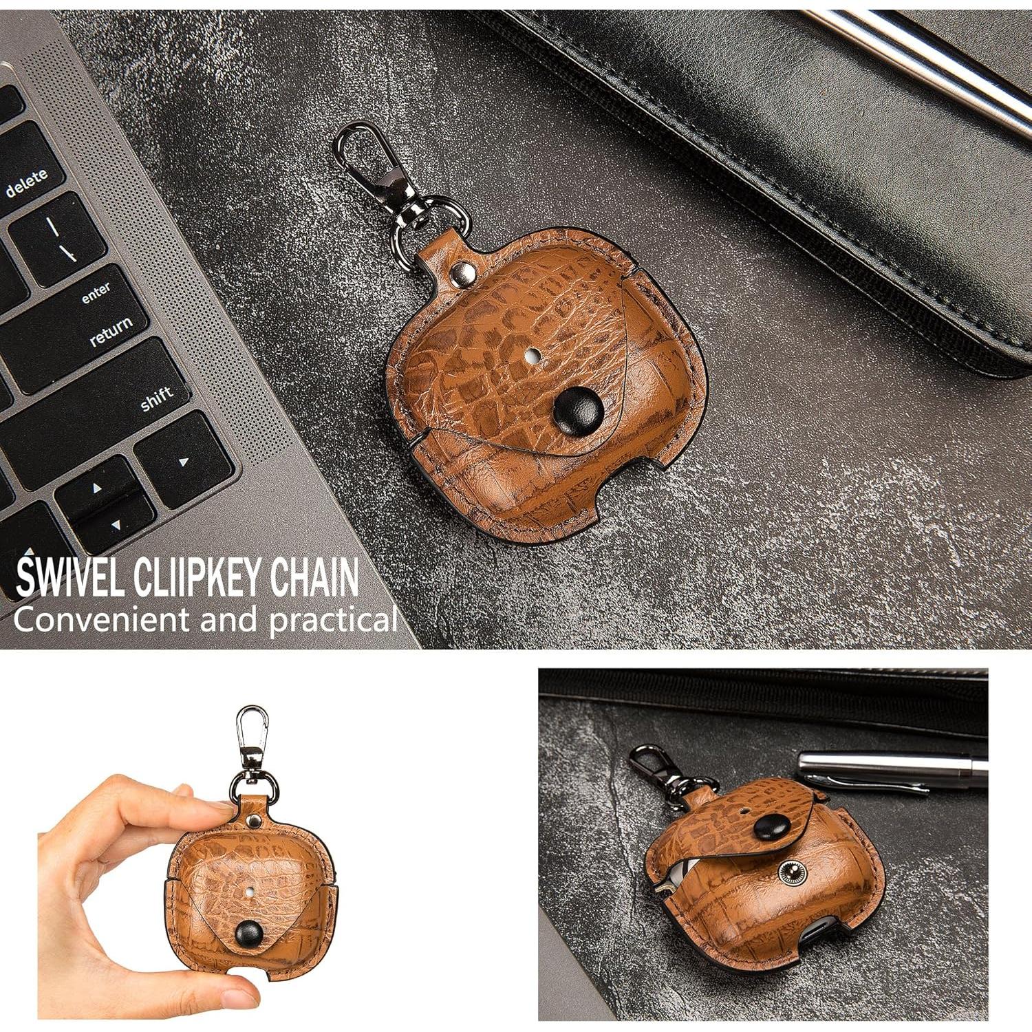 Funda de Cuero PU para AirPods 4 CHULEAG Marrón Cocodrilo
