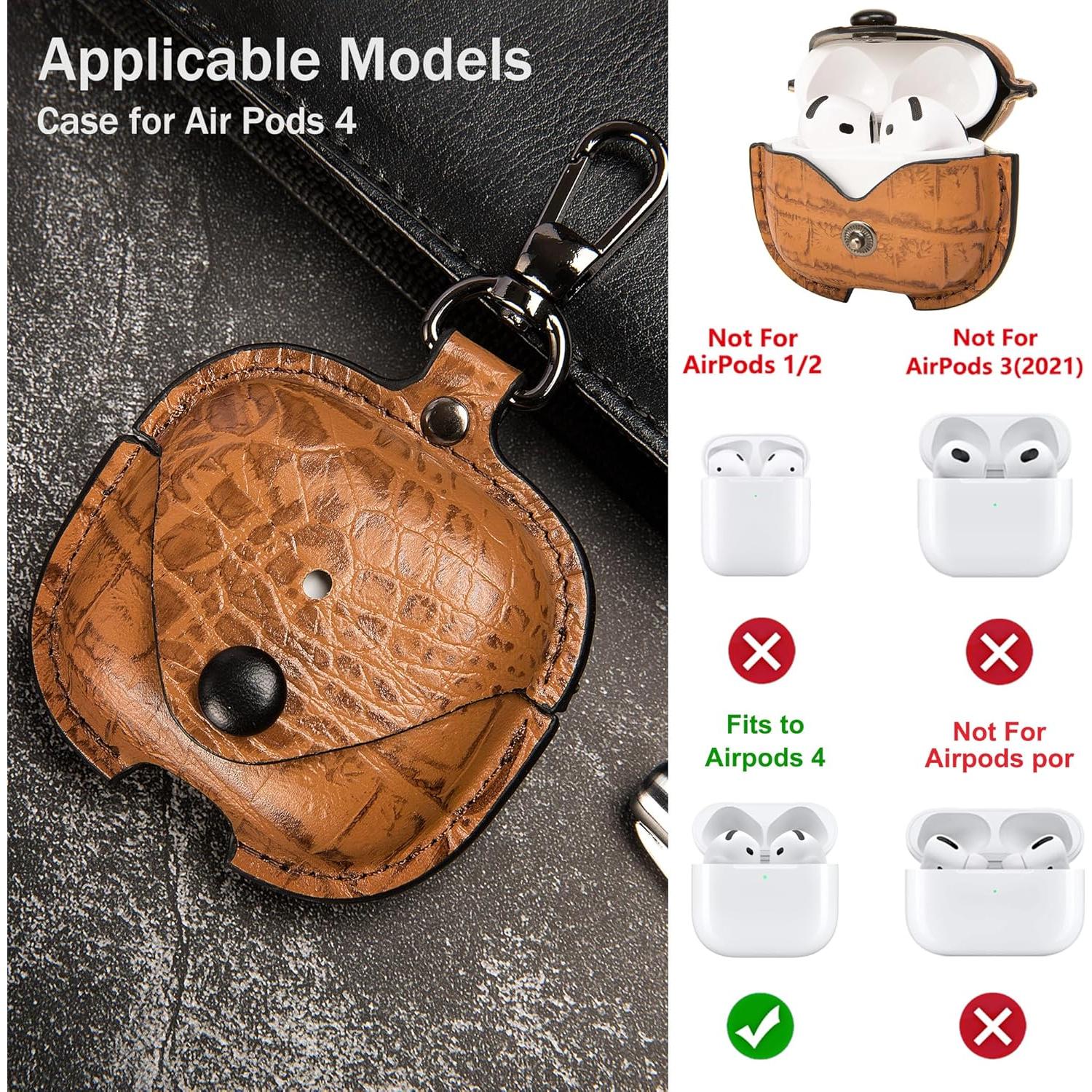 Funda de Cuero PU para AirPods 4 CHULEAG Marrón Cocodrilo