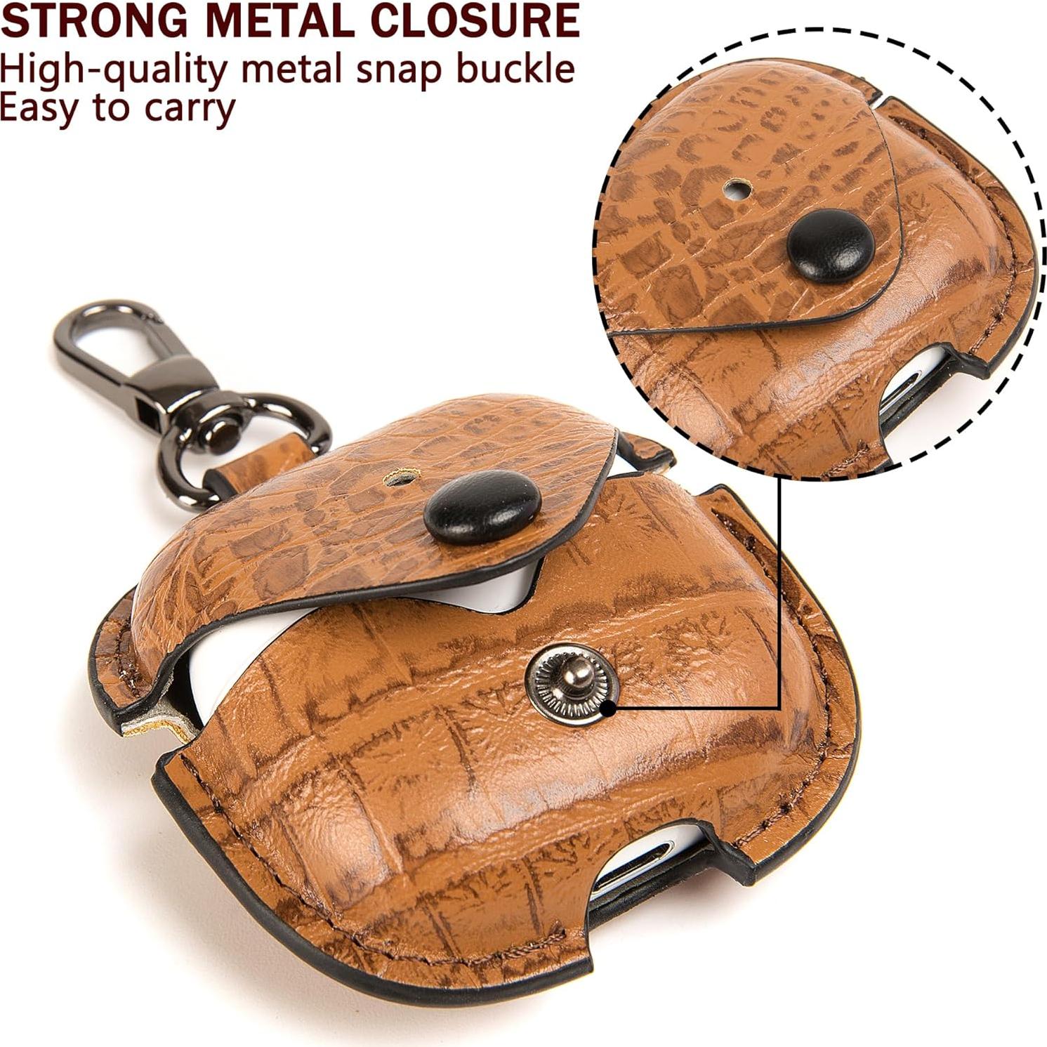 Funda de Cuero PU para AirPods 4 CHULEAG Marrón Cocodrilo