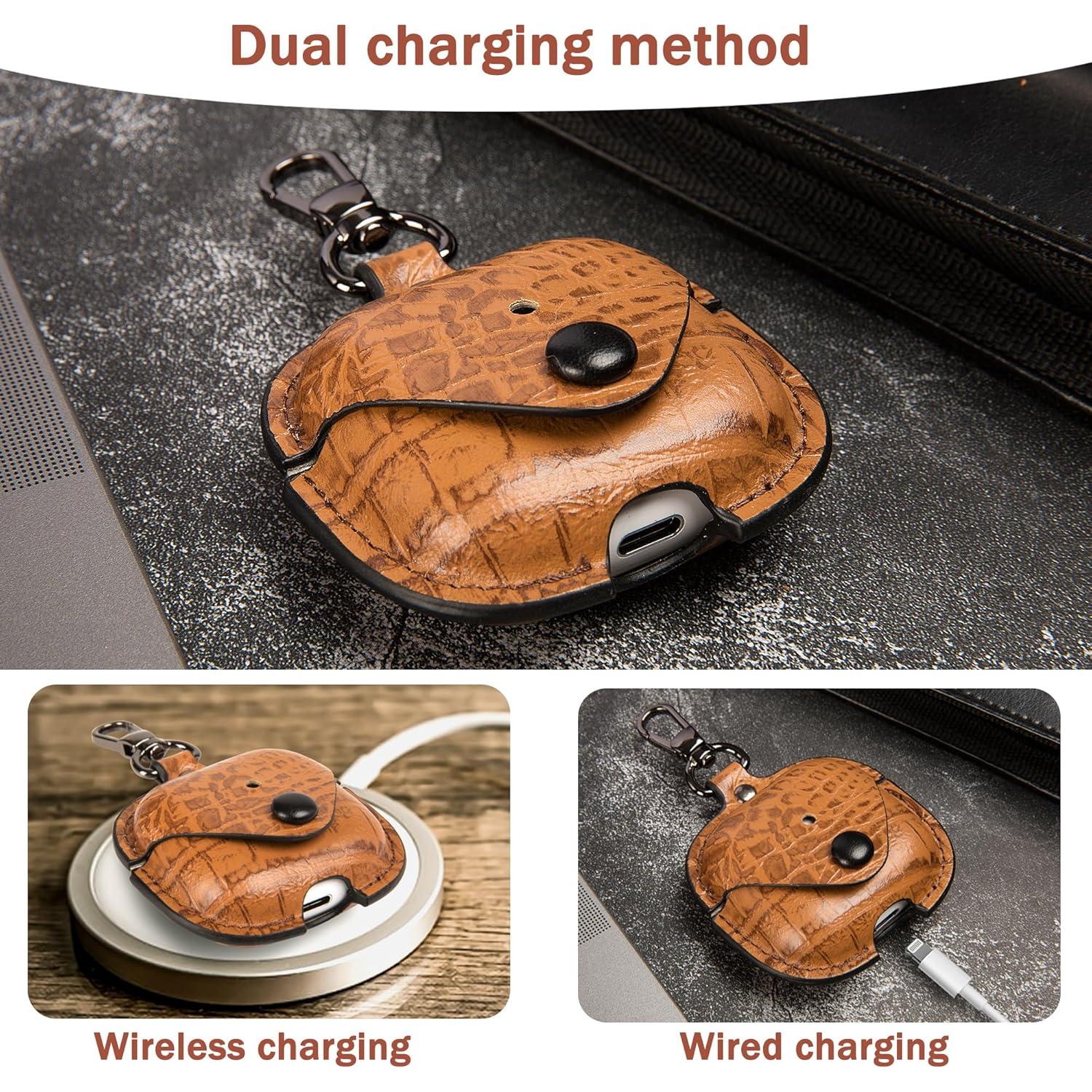 Funda de Cuero PU para AirPods 4 CHULEAG Marrón Cocodrilo