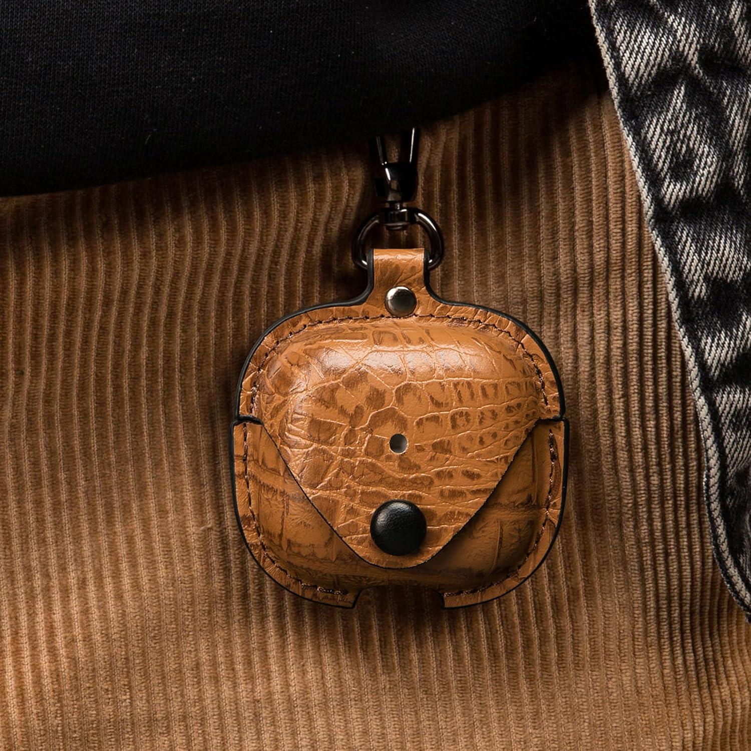 Funda de Cuero PU para AirPods 4 CHULEAG Marrón Cocodrilo