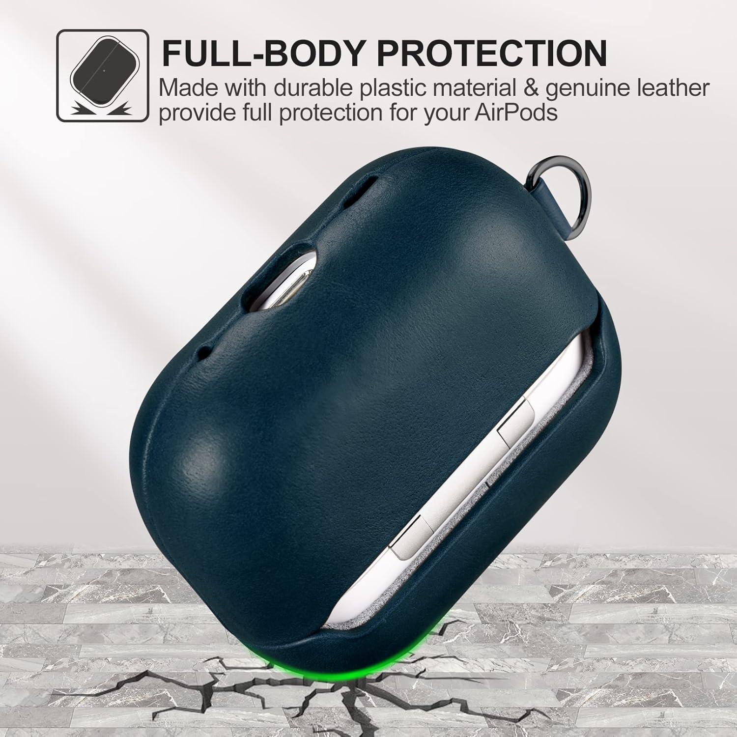 Funda de Cuero ICARER FAMILY para AirPods Pro 2 2022 Azul