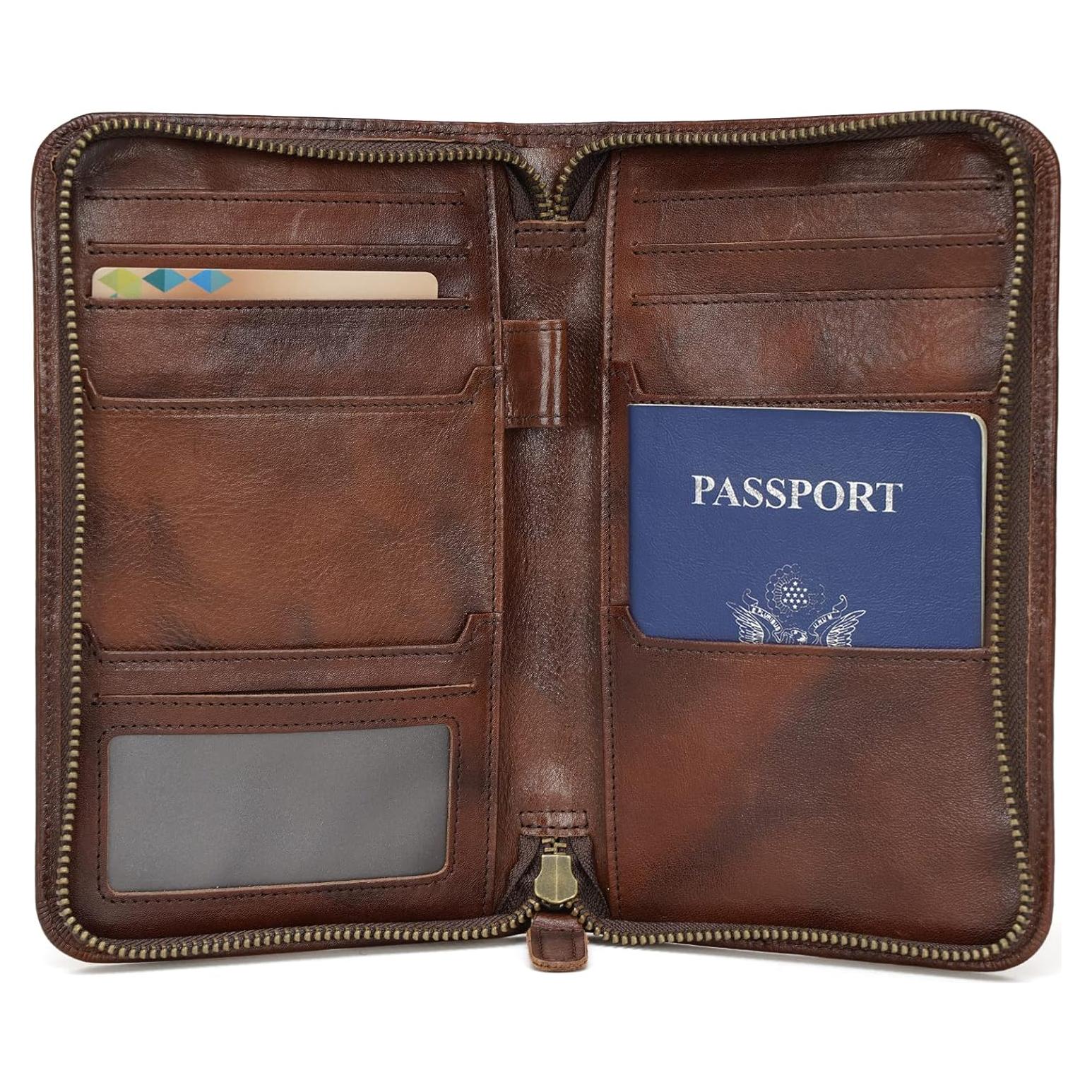 Funda de Pasaporte de Cuero Polare con Bloqueo RFID - Café