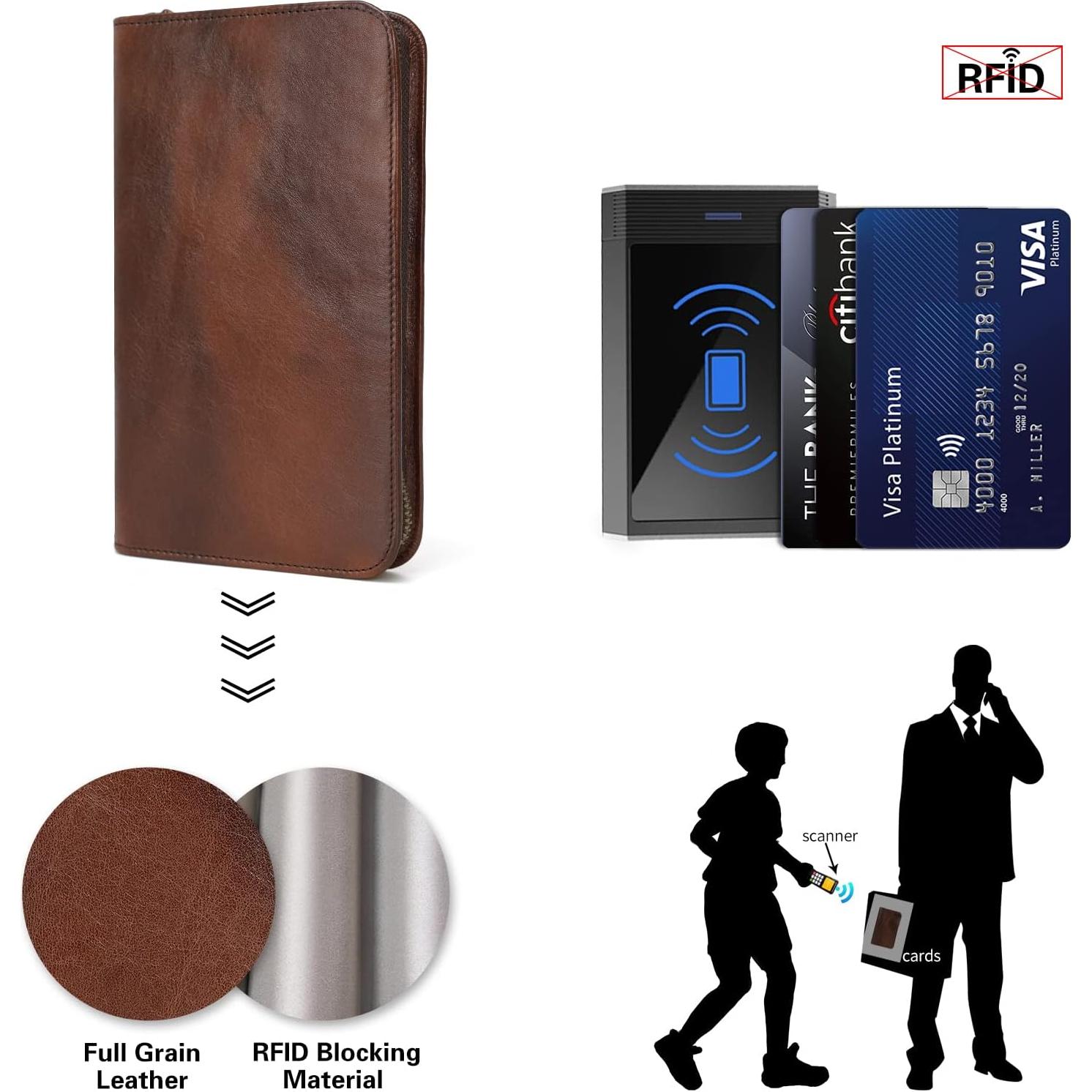 Funda de Pasaporte de Cuero Polare con Bloqueo RFID - Café