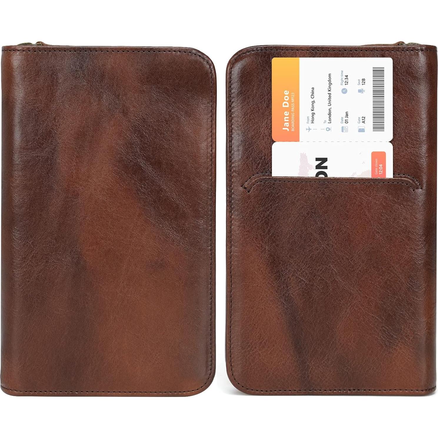 Funda de Pasaporte de Cuero Polare con Bloqueo RFID - Café