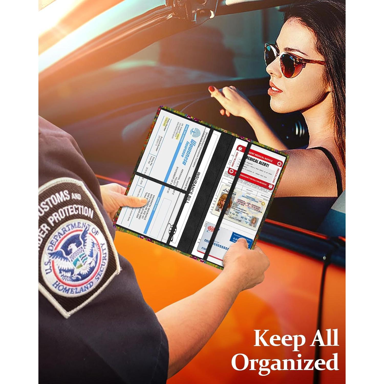 Soporte de Registro de Automóvil Slohif - Organizador de Guante Floral