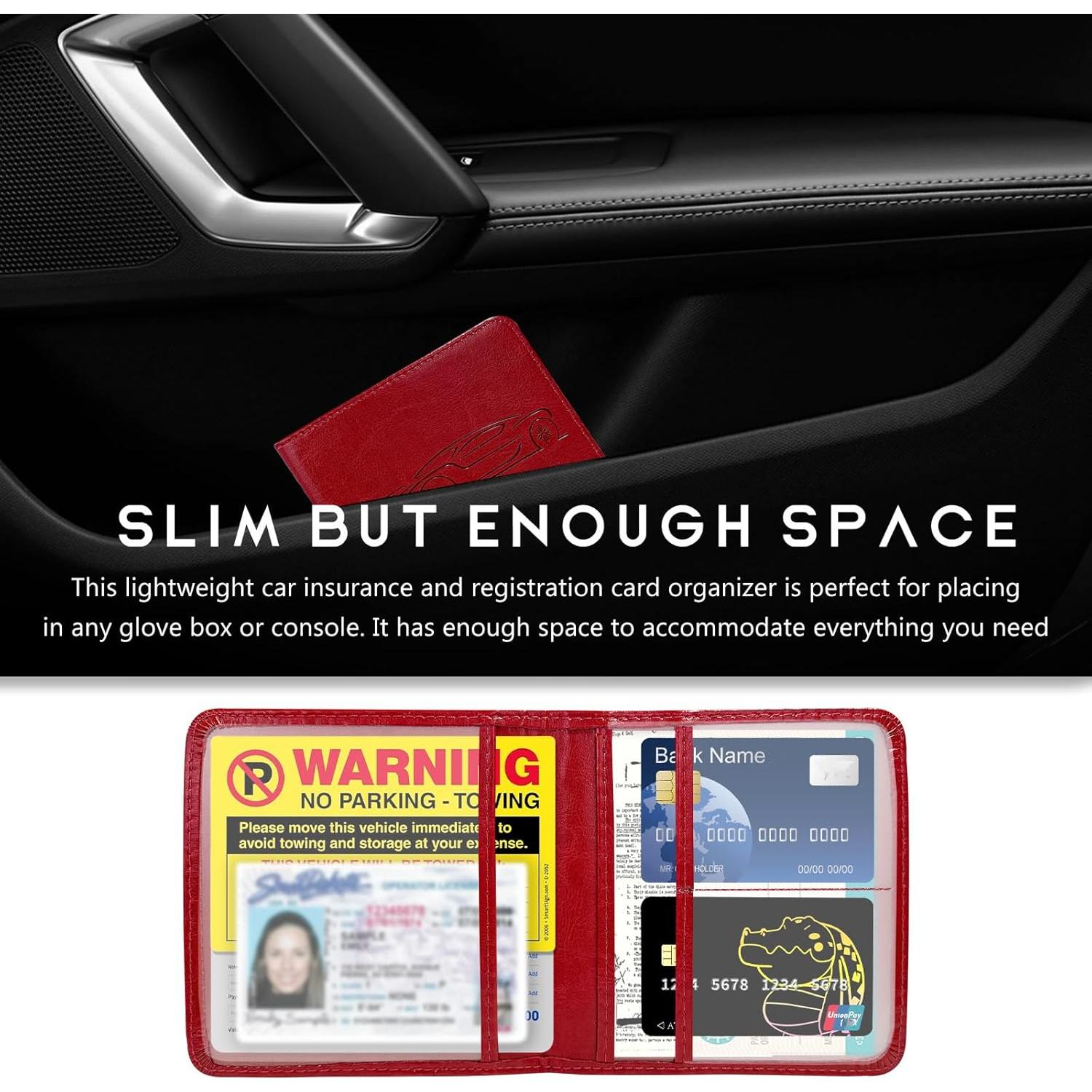 Portatarjetas de Registro de Vehículo Yourkar Rojo Cuero Impermeable
