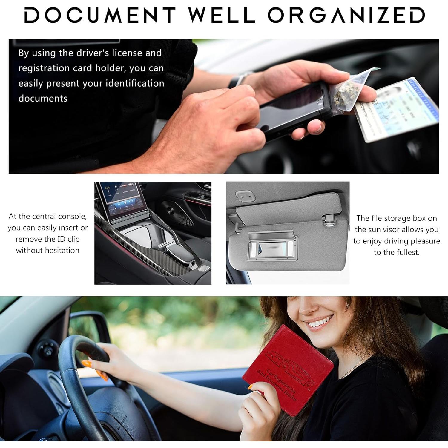 Portatarjetas de Registro de Vehículo Yourkar Rojo Cuero Impermeable