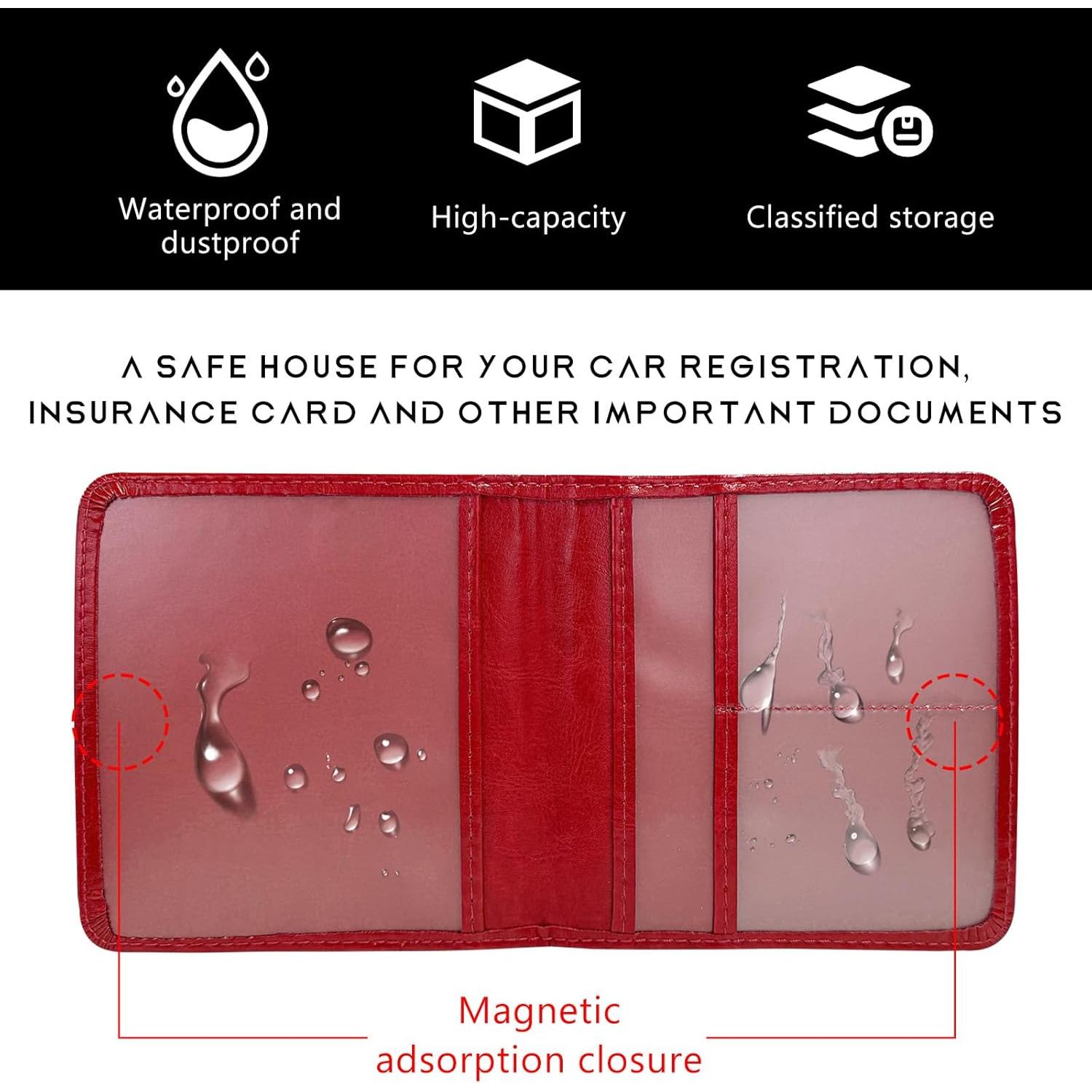 Portatarjetas de Registro de Vehículo Yourkar Rojo Cuero Impermeable