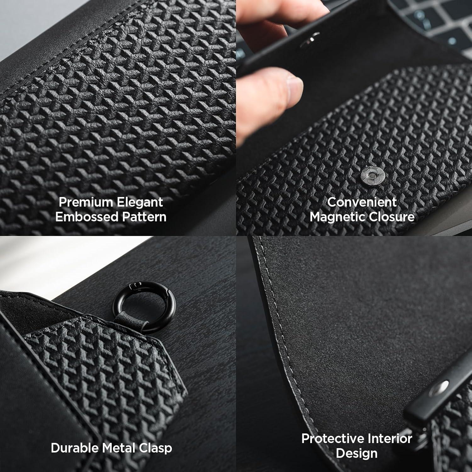 Estuche de Gafas de Cuero VULKIT Unisex Negro 19x8.8 cm